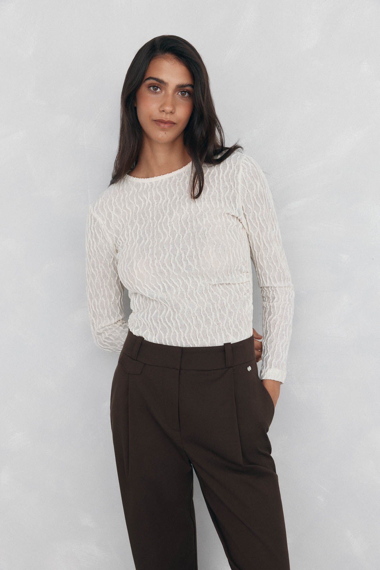 Pedro del Hierro Structured French-sleeved T-shirt Ecru