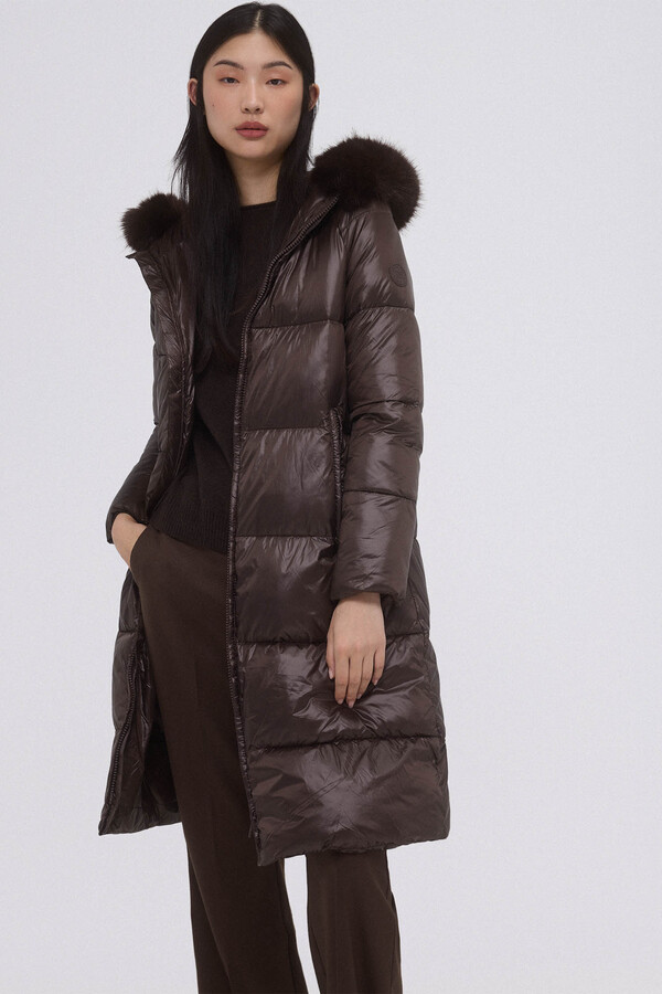 Parka Acolchada Parka Burdeos Mujer Parka Larga Con Piel Sintética