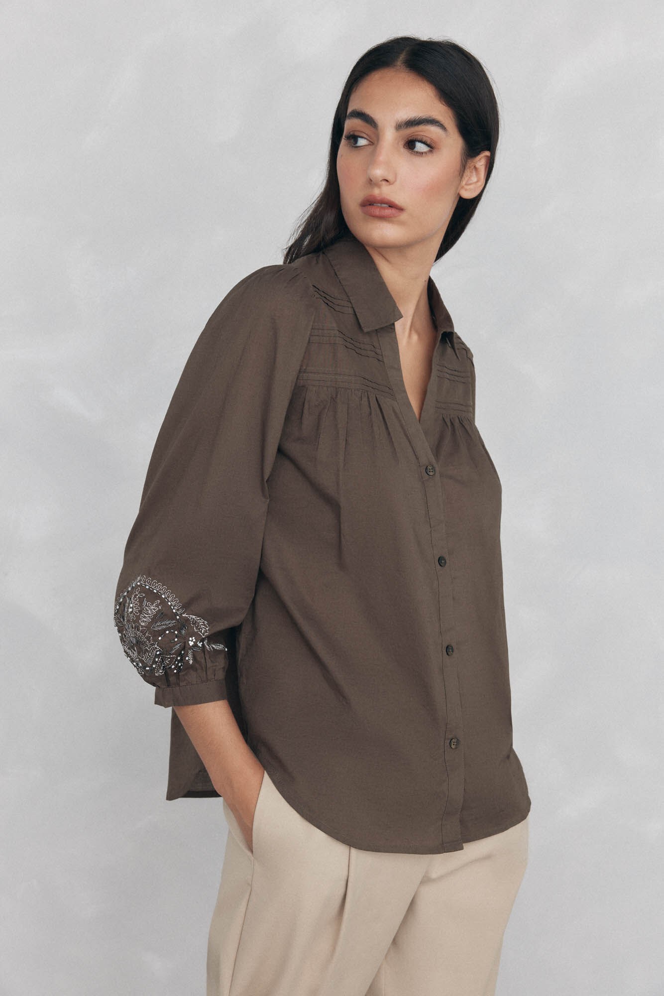 Pedro del Hierro Plain wide embroidered blouse