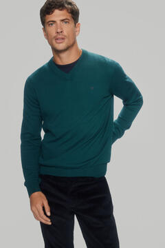 Pedro del Hierro Cotton/silk/cashmere V-neck jumper Turquoise