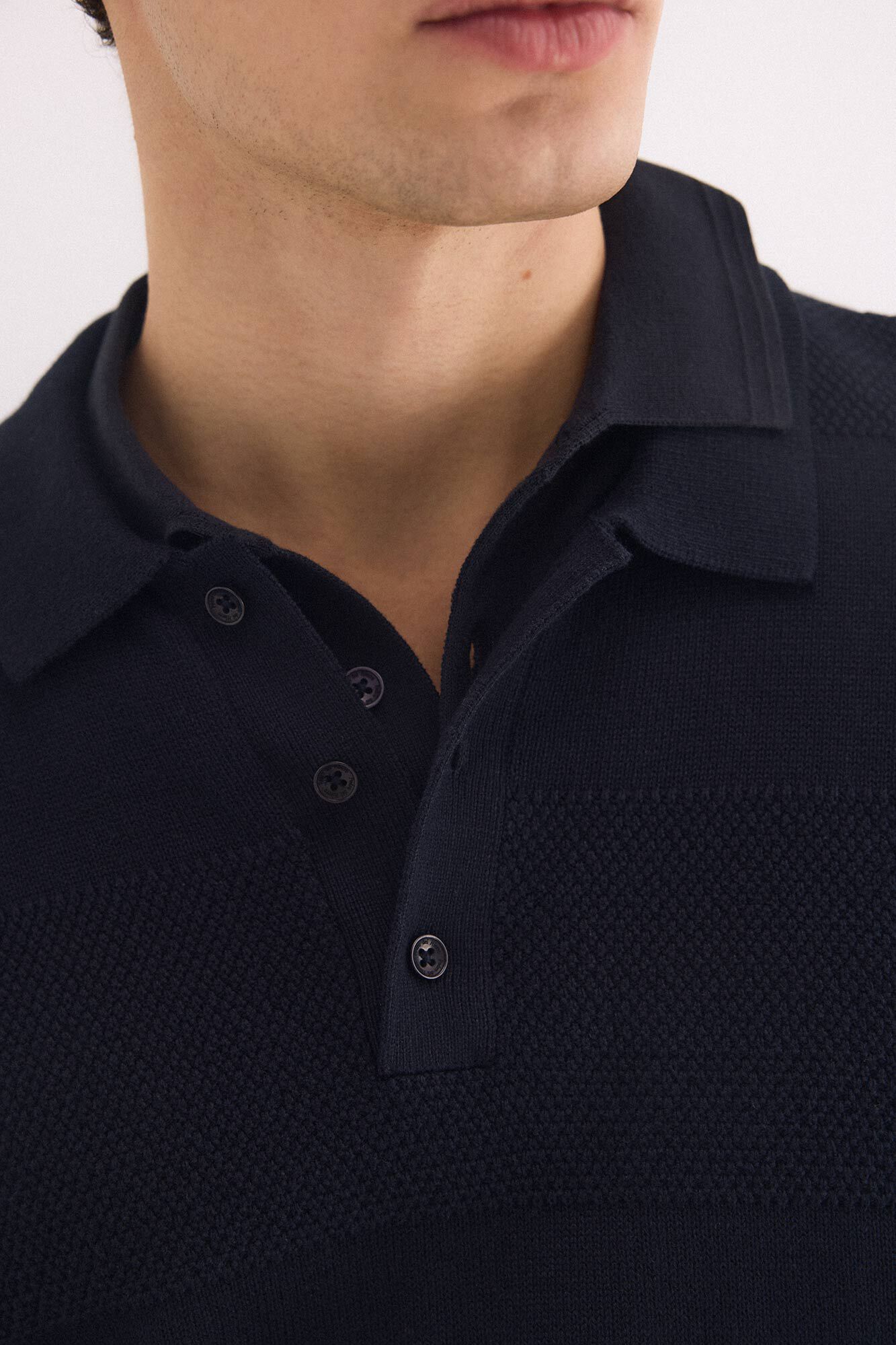 Pedro del Hierro Cotton long sleeve textured polo jumper