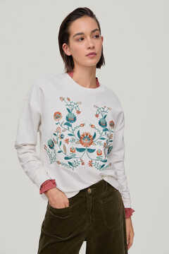 Pedro del Hierro Sweatshirt with floral embroidery Ecru