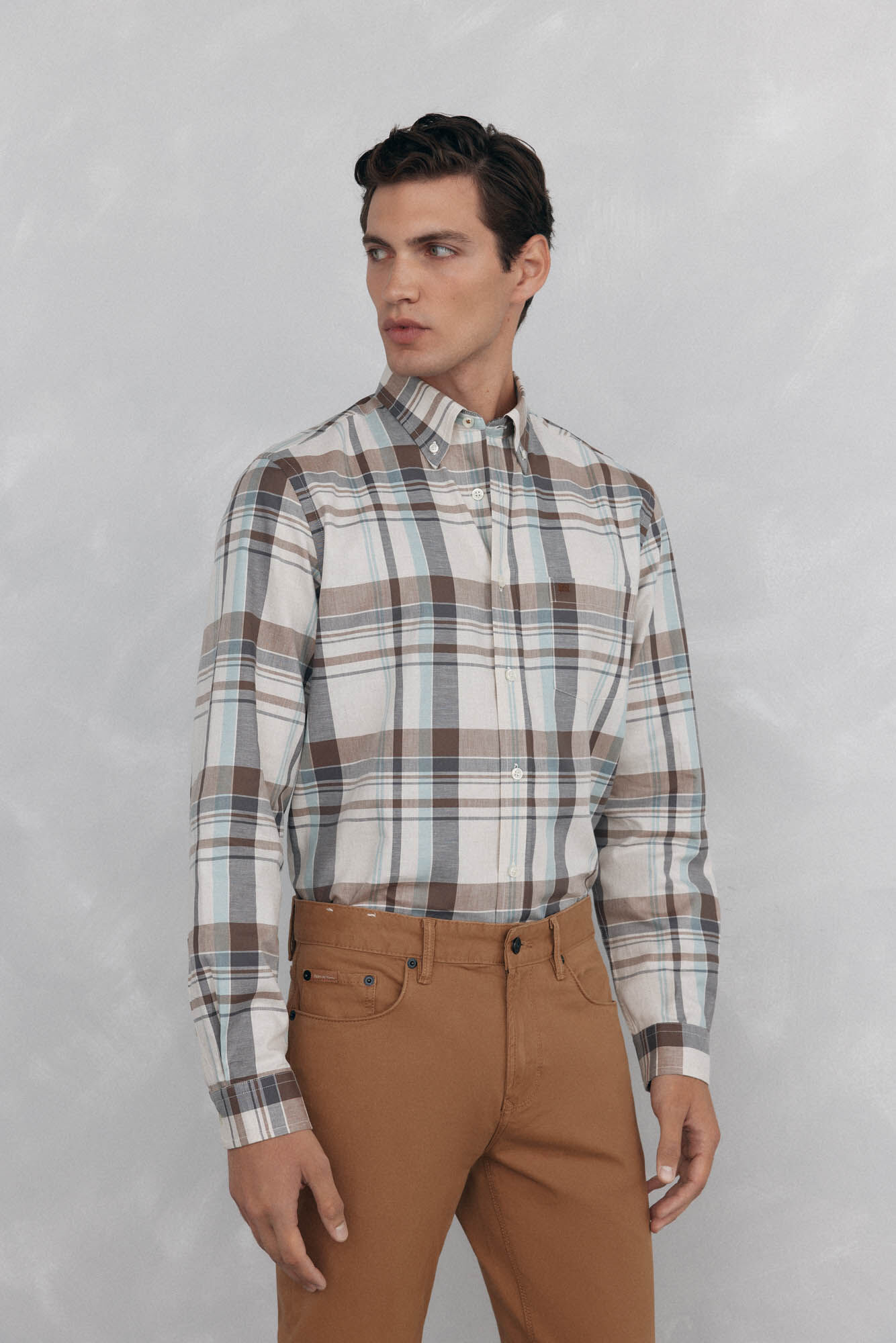 Pedro del Hierro Camisa twill cuadros Beige