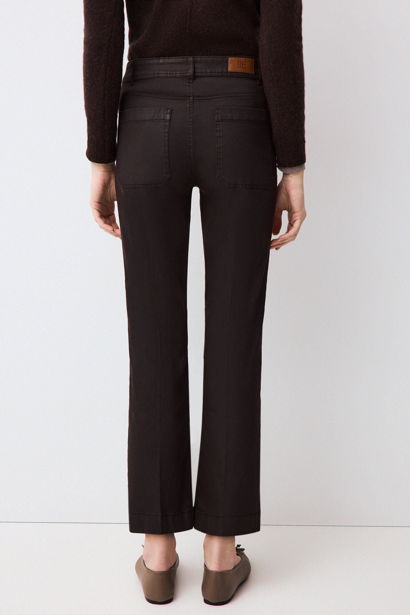 Pedro del Hierro Coated cropped stove pipe trousers Brown