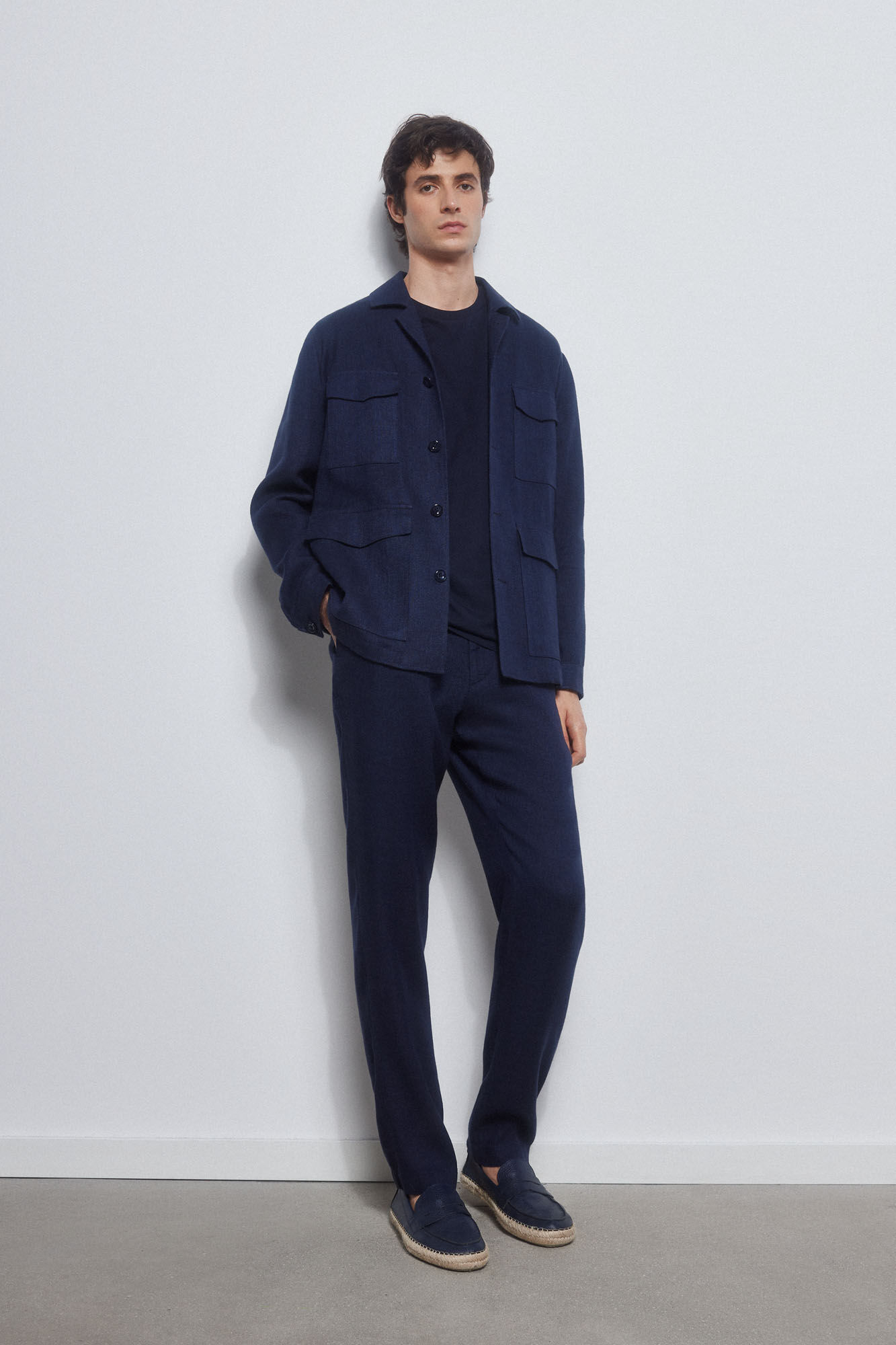 Pedro del Hierro Linen safari jacket Blue