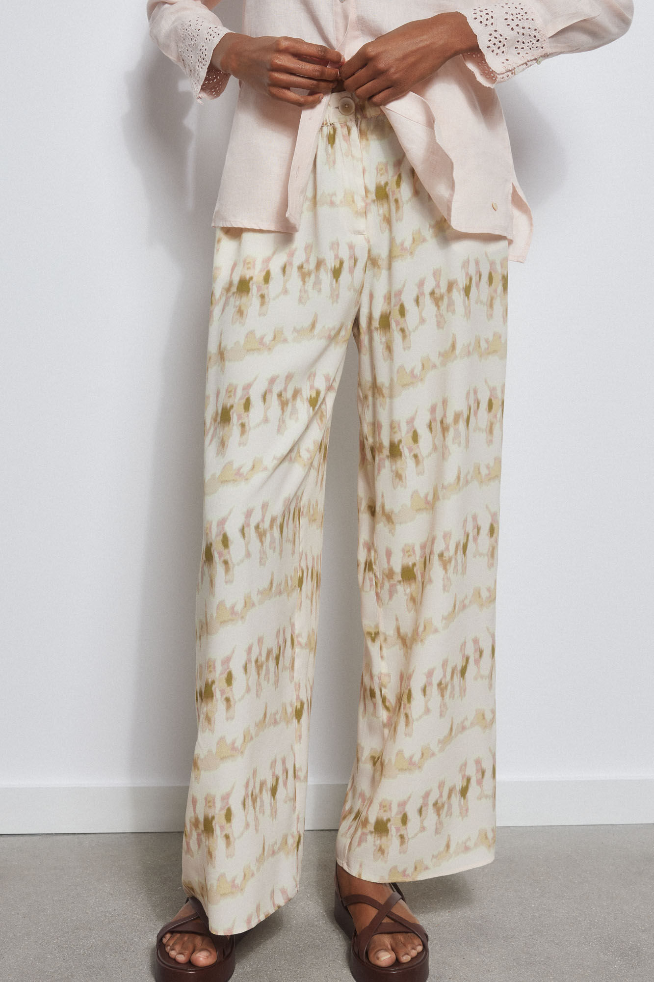 Pedro del Hierro Printed wide-leg trousers Green