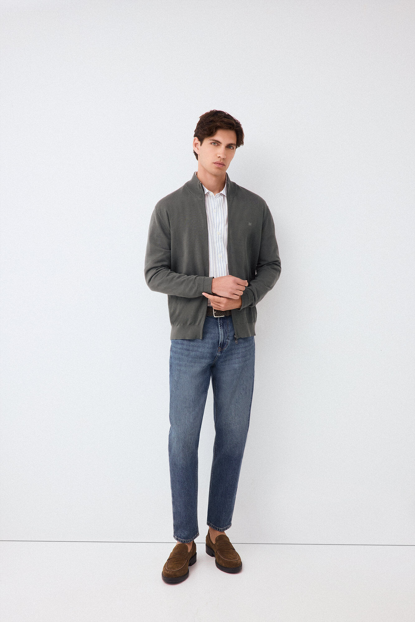 Pedro del Hierro Fine premium cotton zip fastening cardigan Green