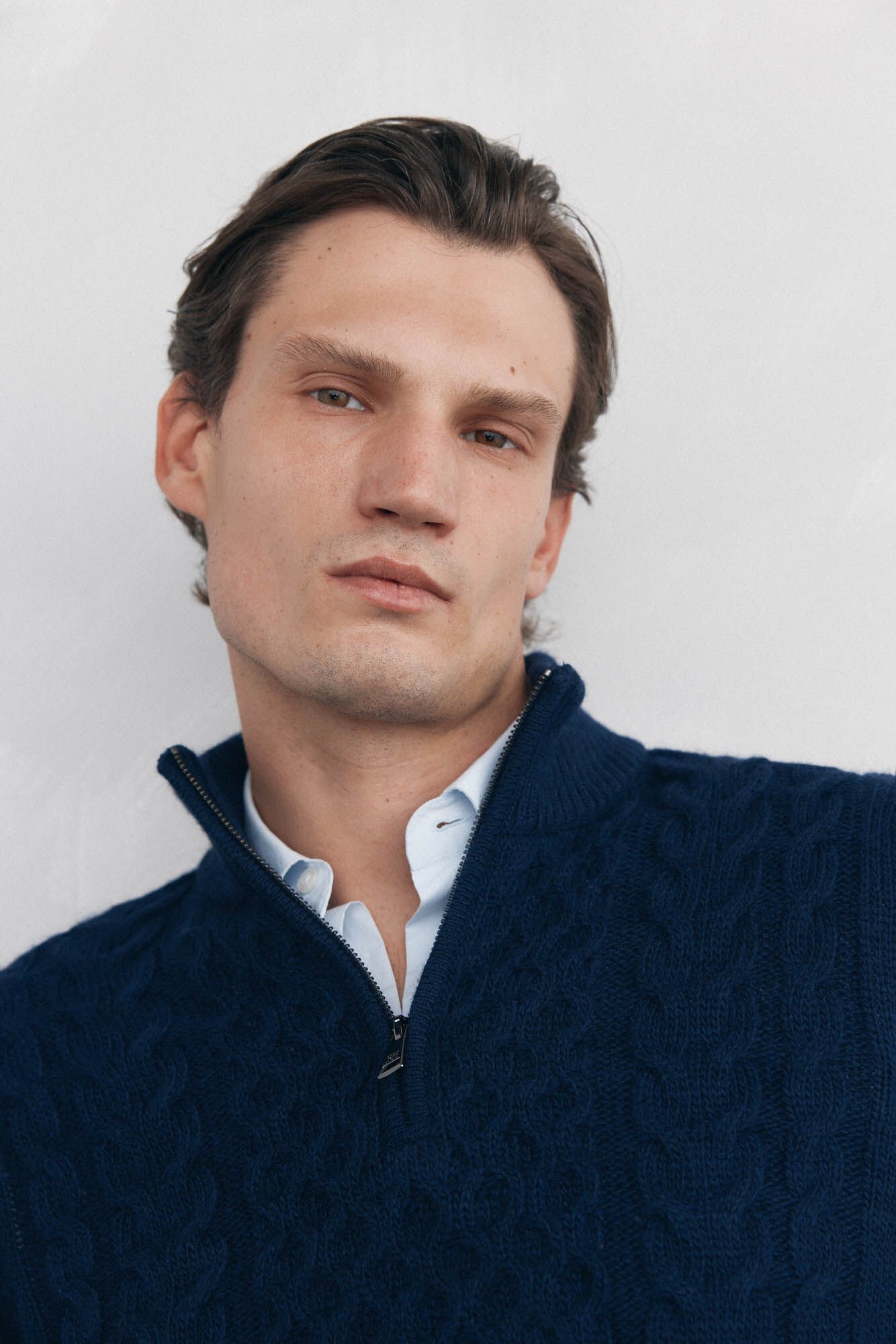 Pedro del Hierro Structured wool jersey-knit sweater with zip fastening Blue