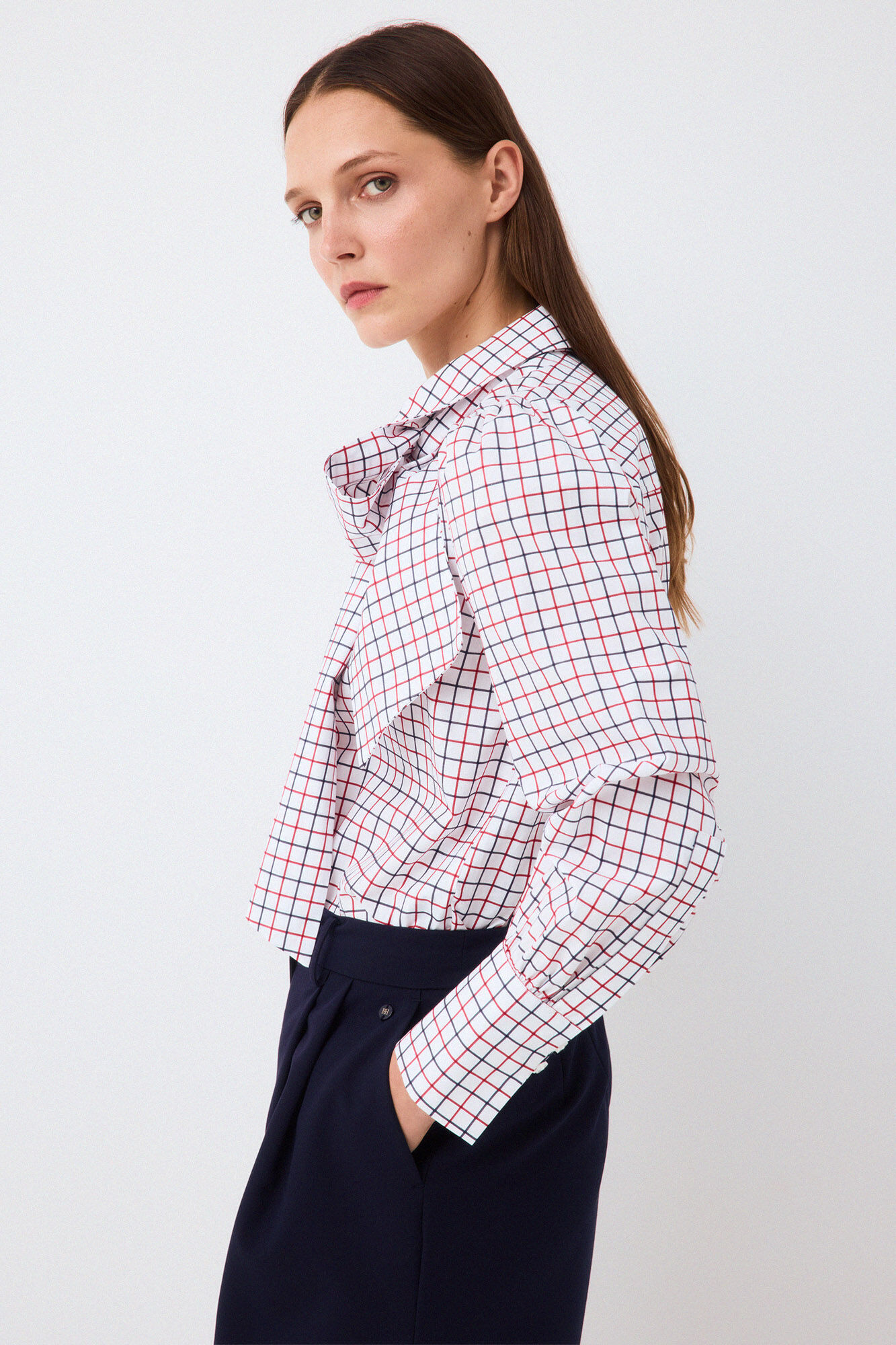 Pedro del Hierro Plaid tie blouse