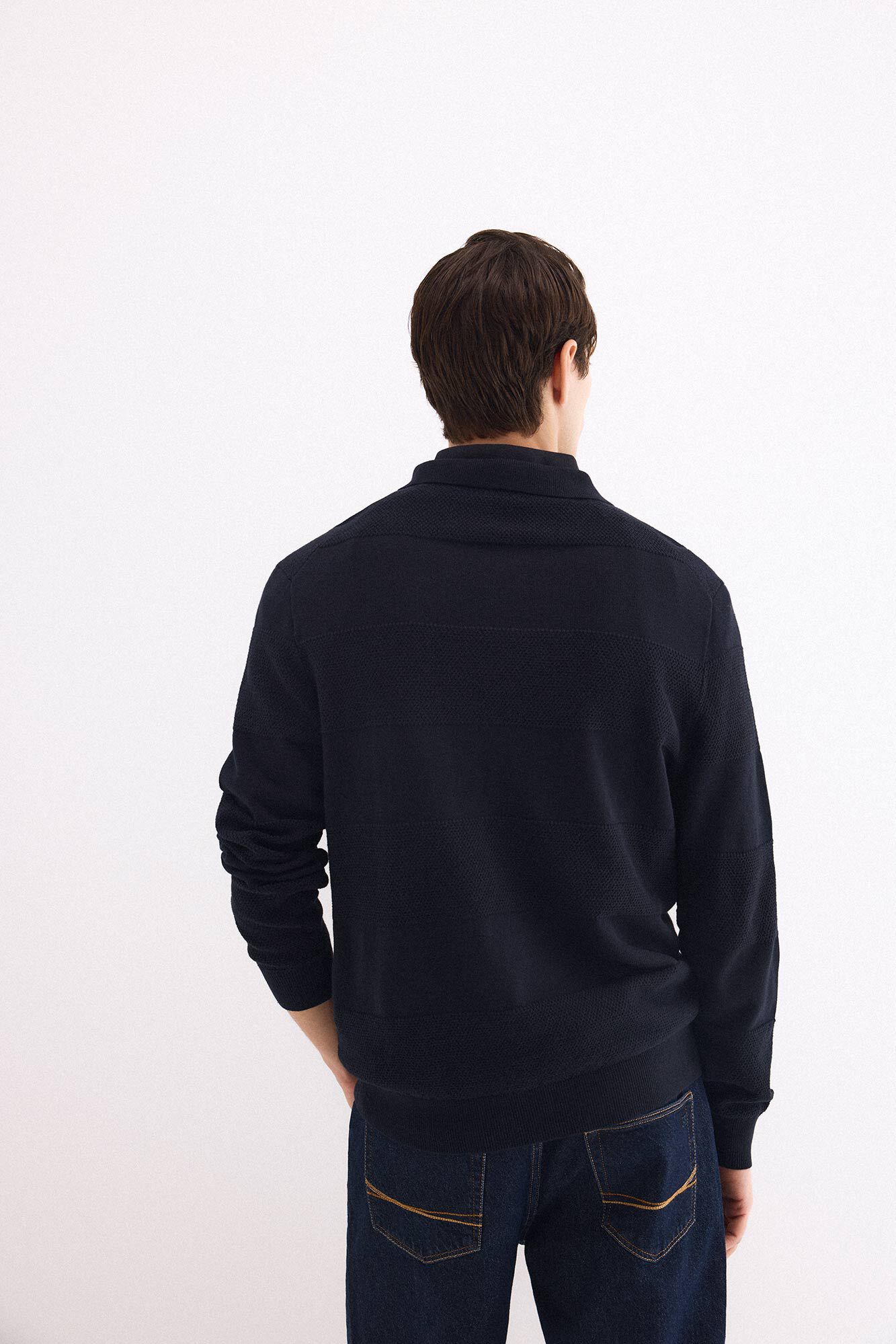 Pedro del Hierro Cotton long sleeve textured polo jumper Blue