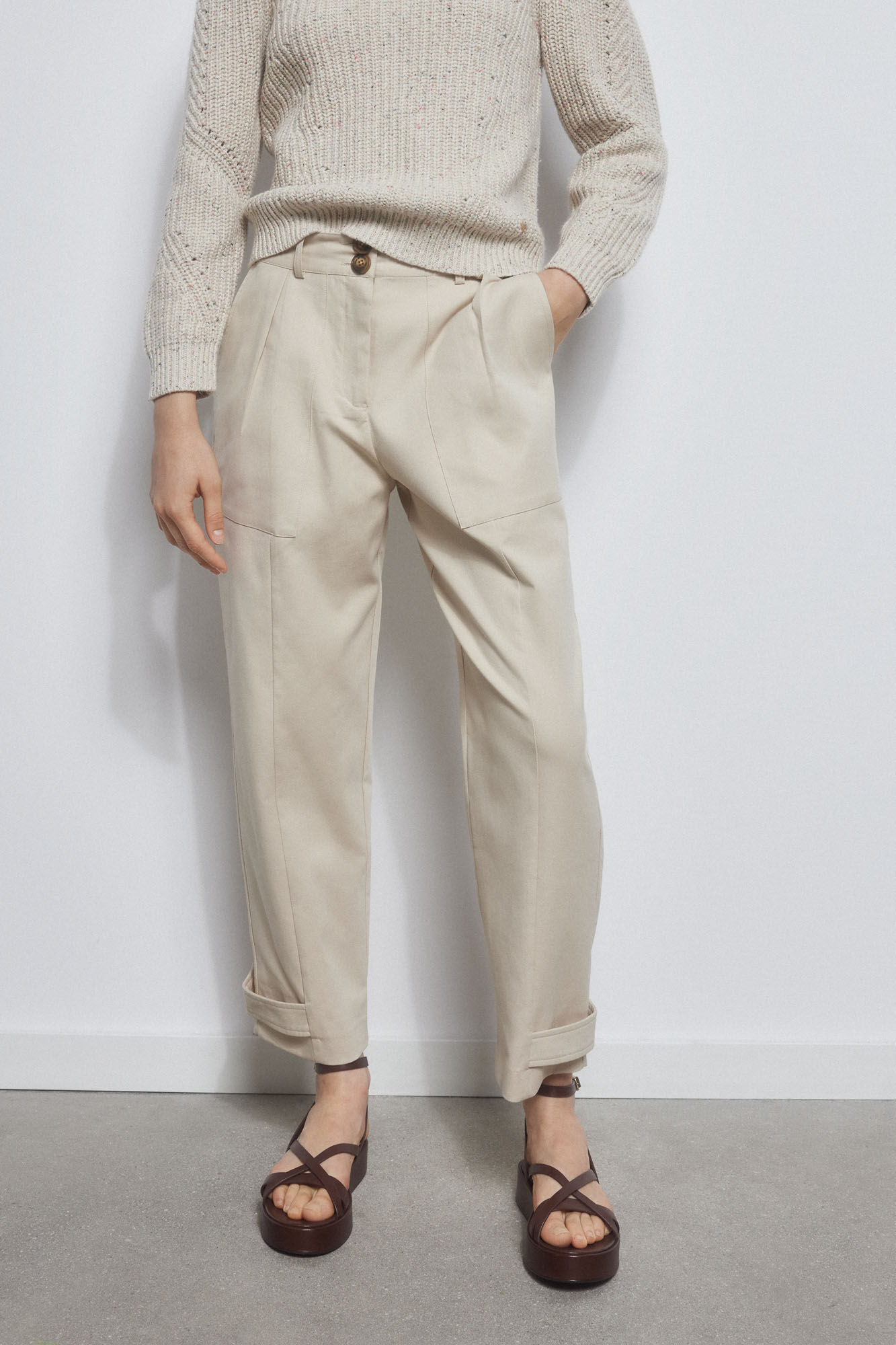 Pedro del Hierro Cal&ccedil;as pin&ccedil;as ajust&aacute;veis na bainha Beige