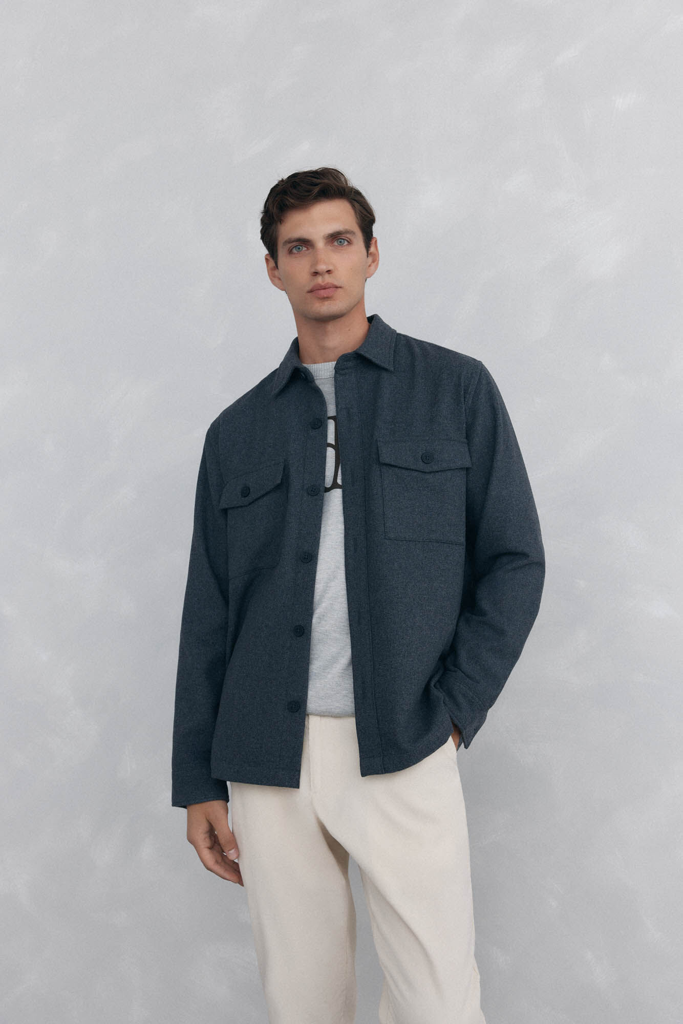 Pedro del Hierro Plain wool overshirt Grey