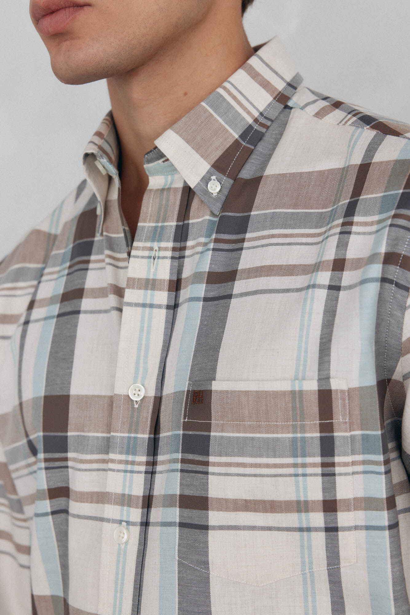 Pedro del Hierro Camisa twill cuadros Beige