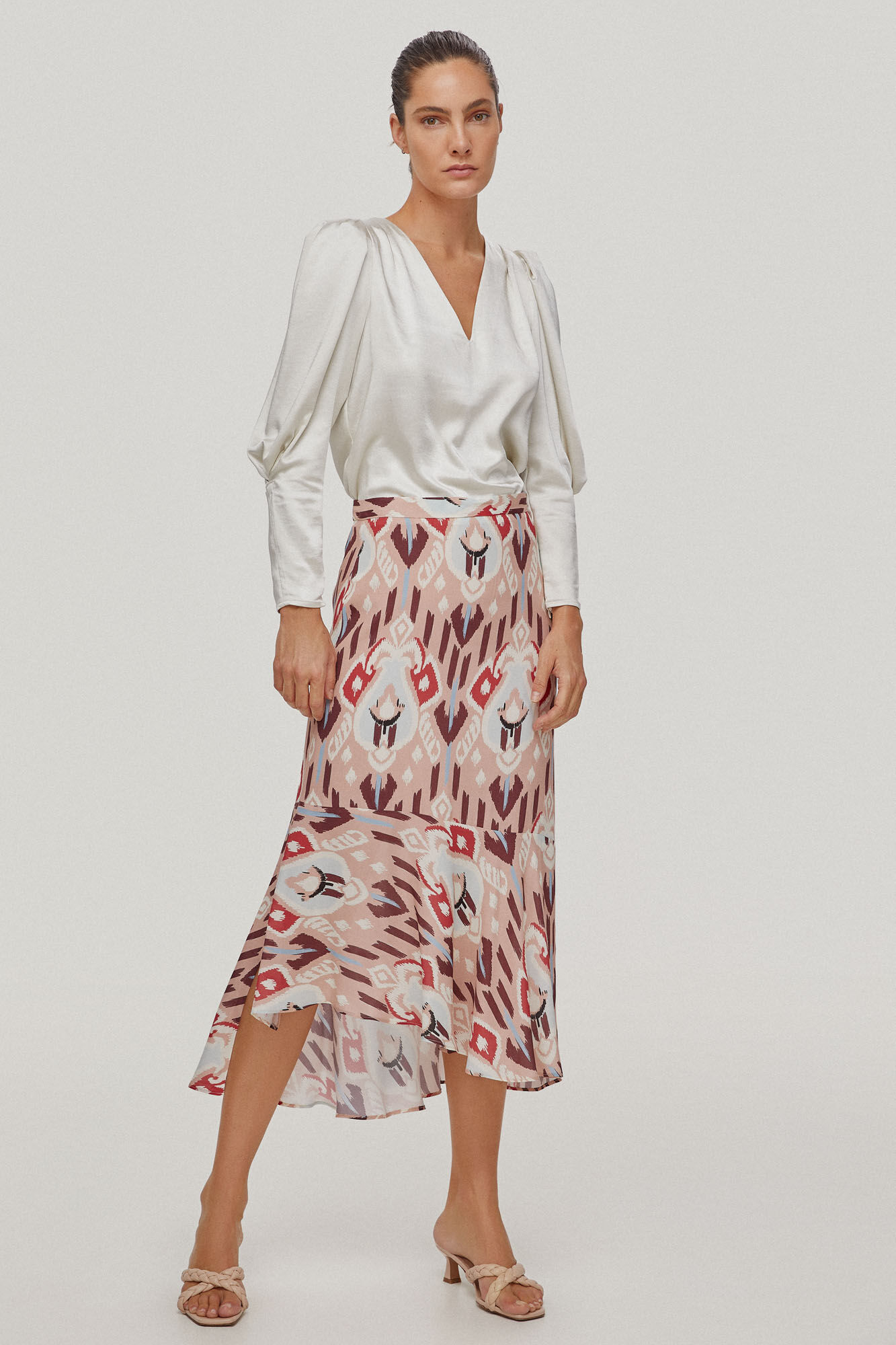 Pedro del Hierro Falda midi estampada. Morado