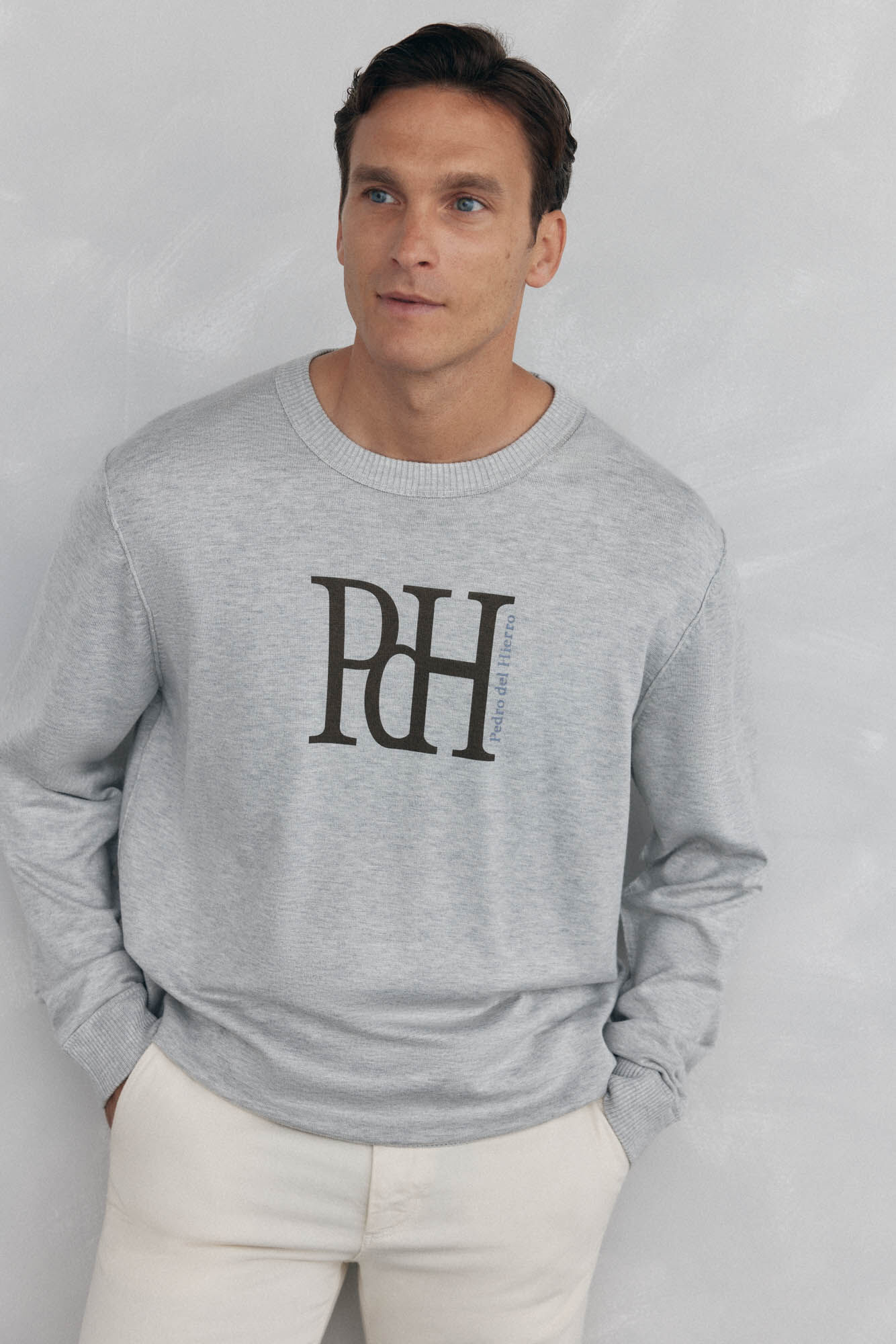 Pedro del Hierro Big logo fine jersey-knit sweater  Grey
