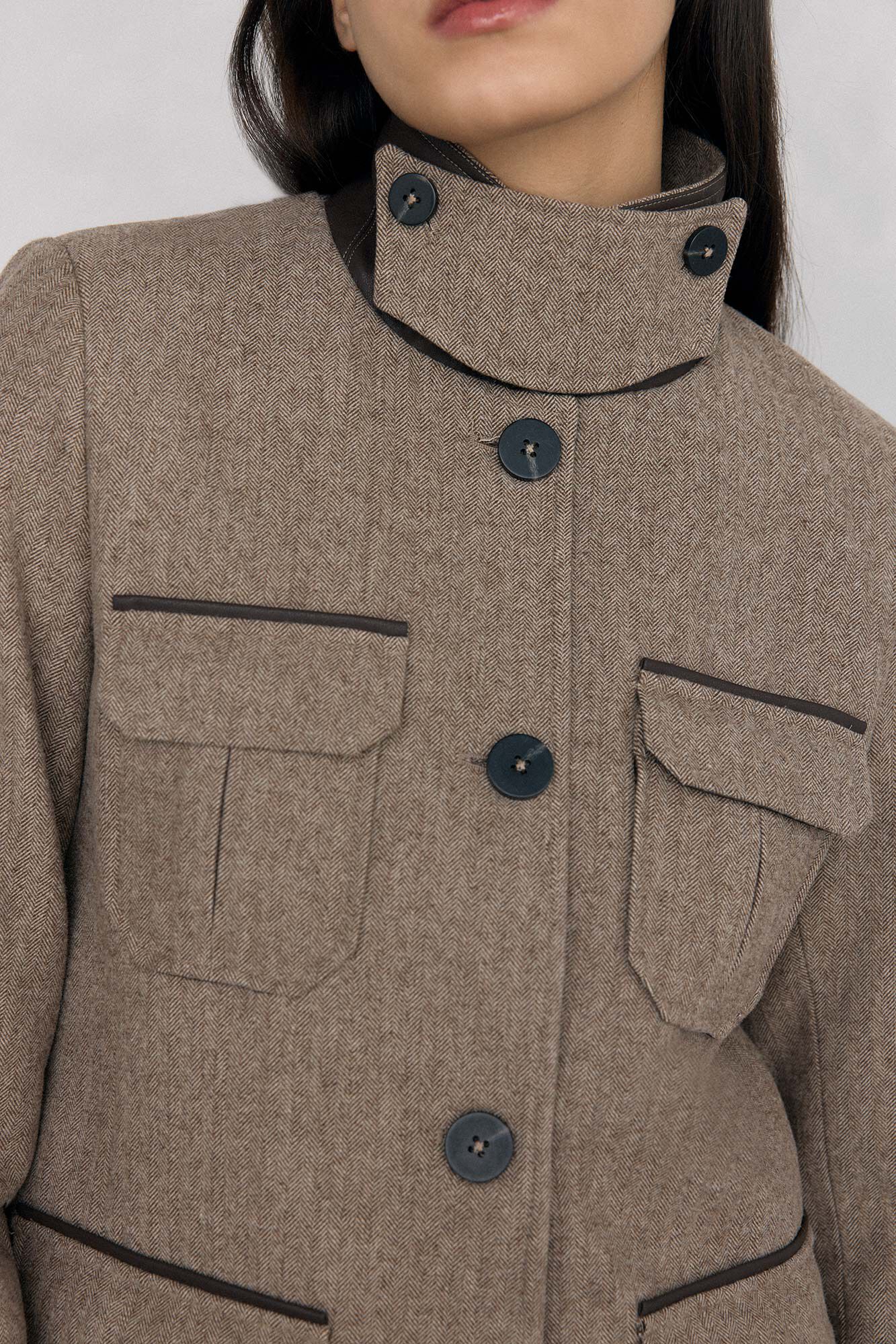 Pedro del Hierro Herringbone safari jacket Brown