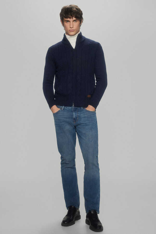 Sweater Hombre Xxl Azul Acero Tejido A Mano Con Trenzas