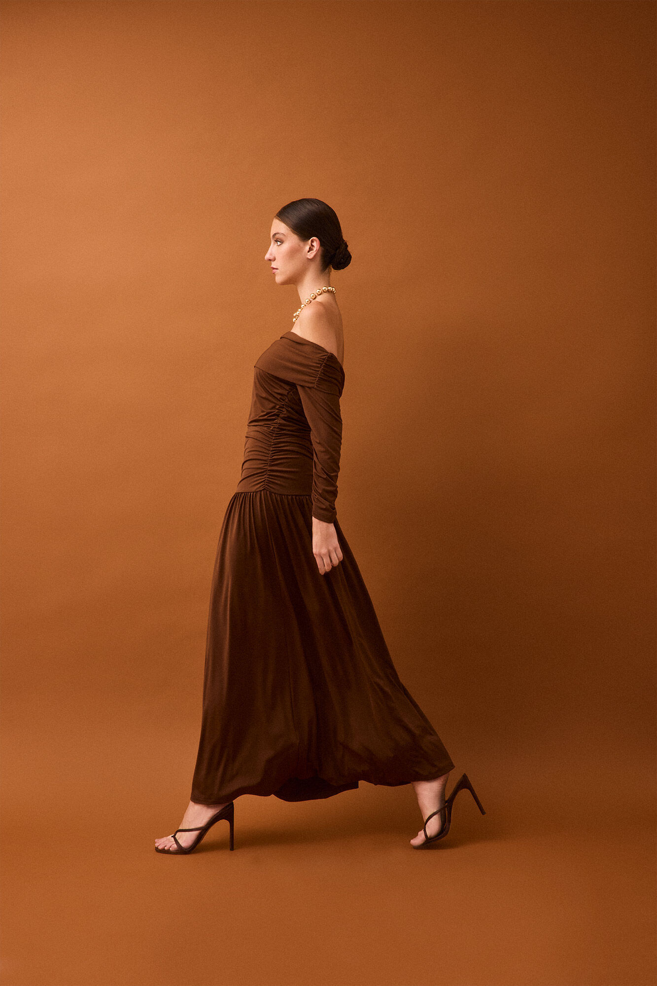 Pedro del Hierro Draped shoulder detail dress Brown