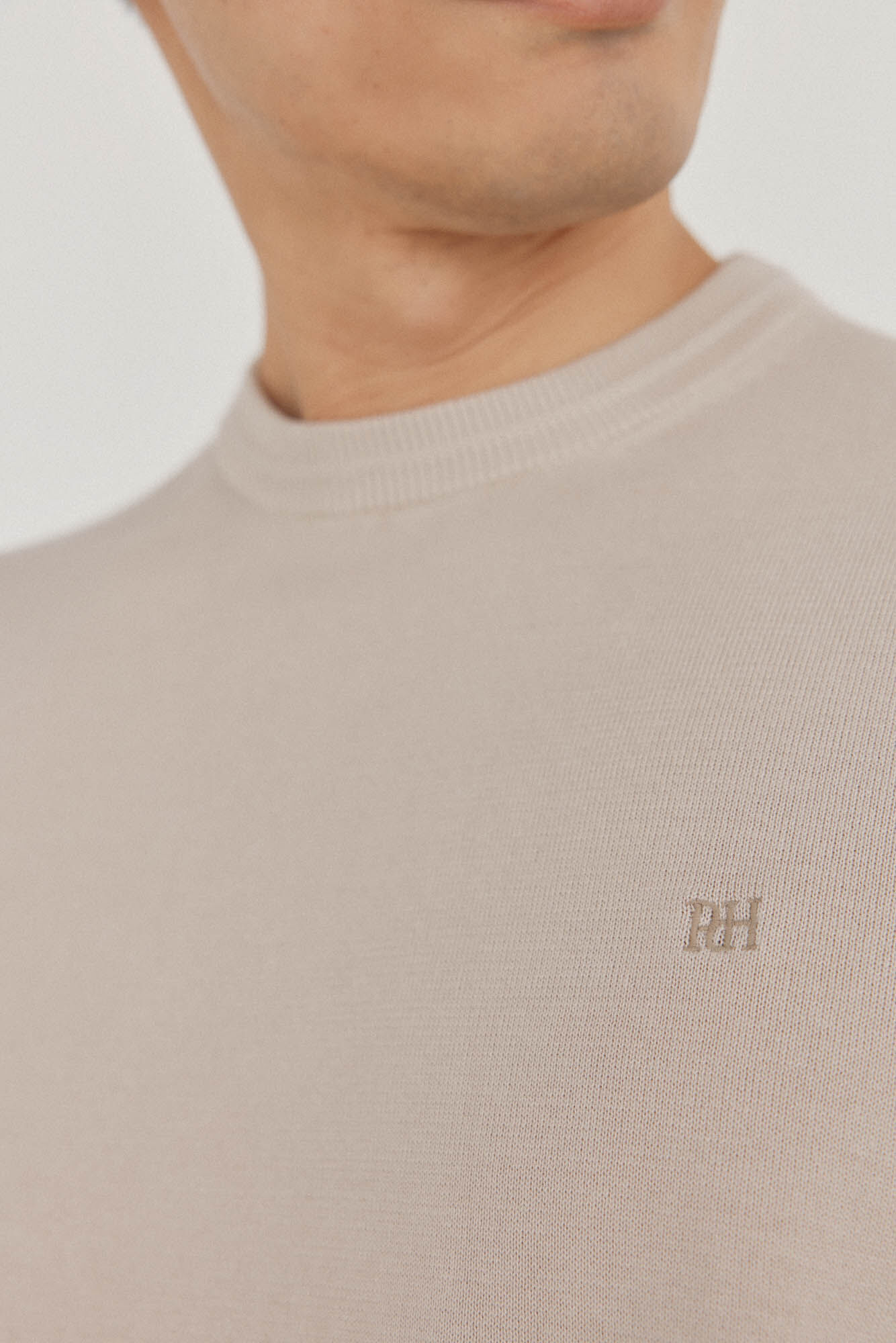 Pedro del Hierro Fine premium cotton round neck sweater Beige