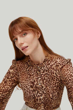 Pedro del Hierro Dress with feather details on the shoulders Brown