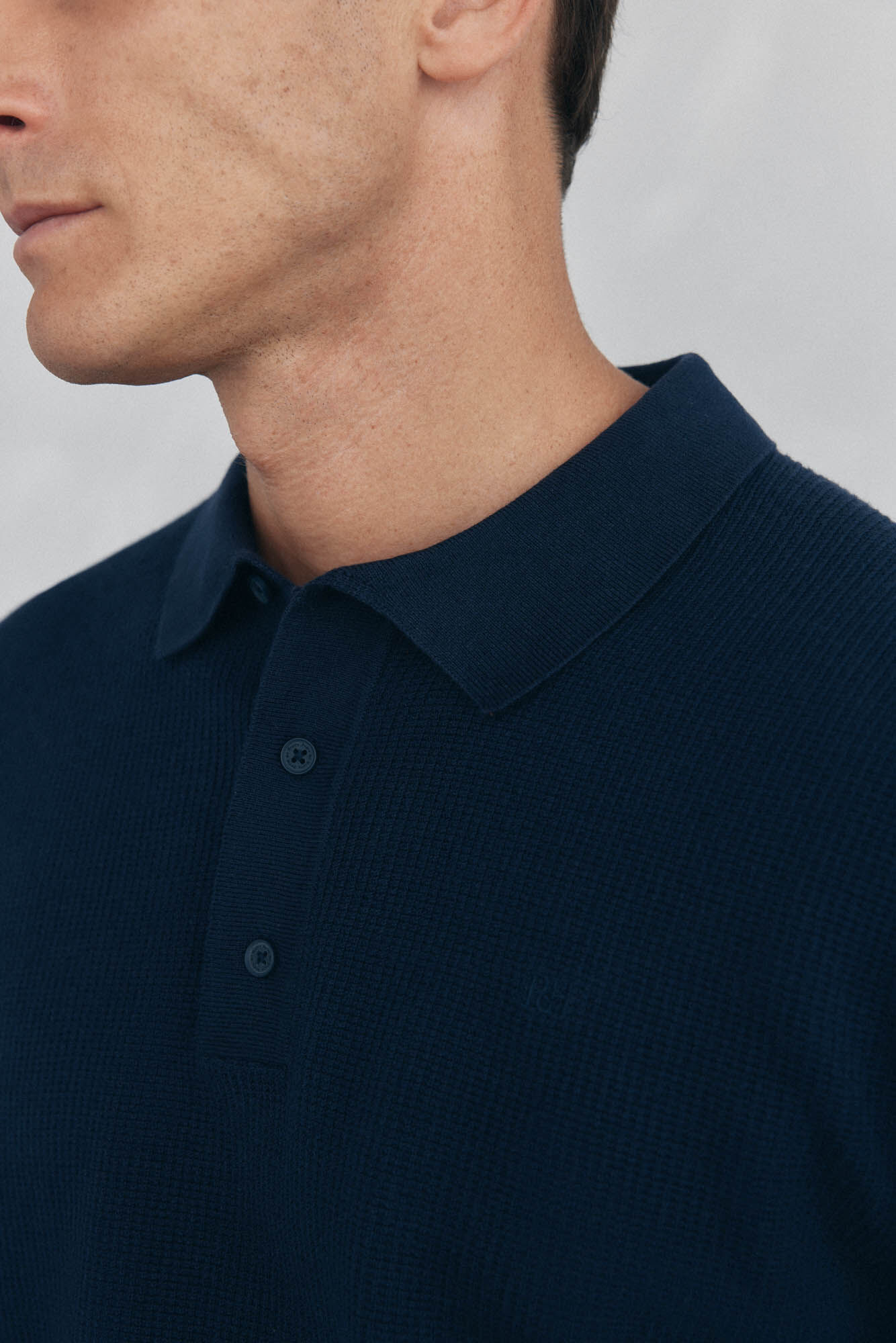 Pedro del Hierro Fine knit structured polo shirt neck jersey-knit  Blue