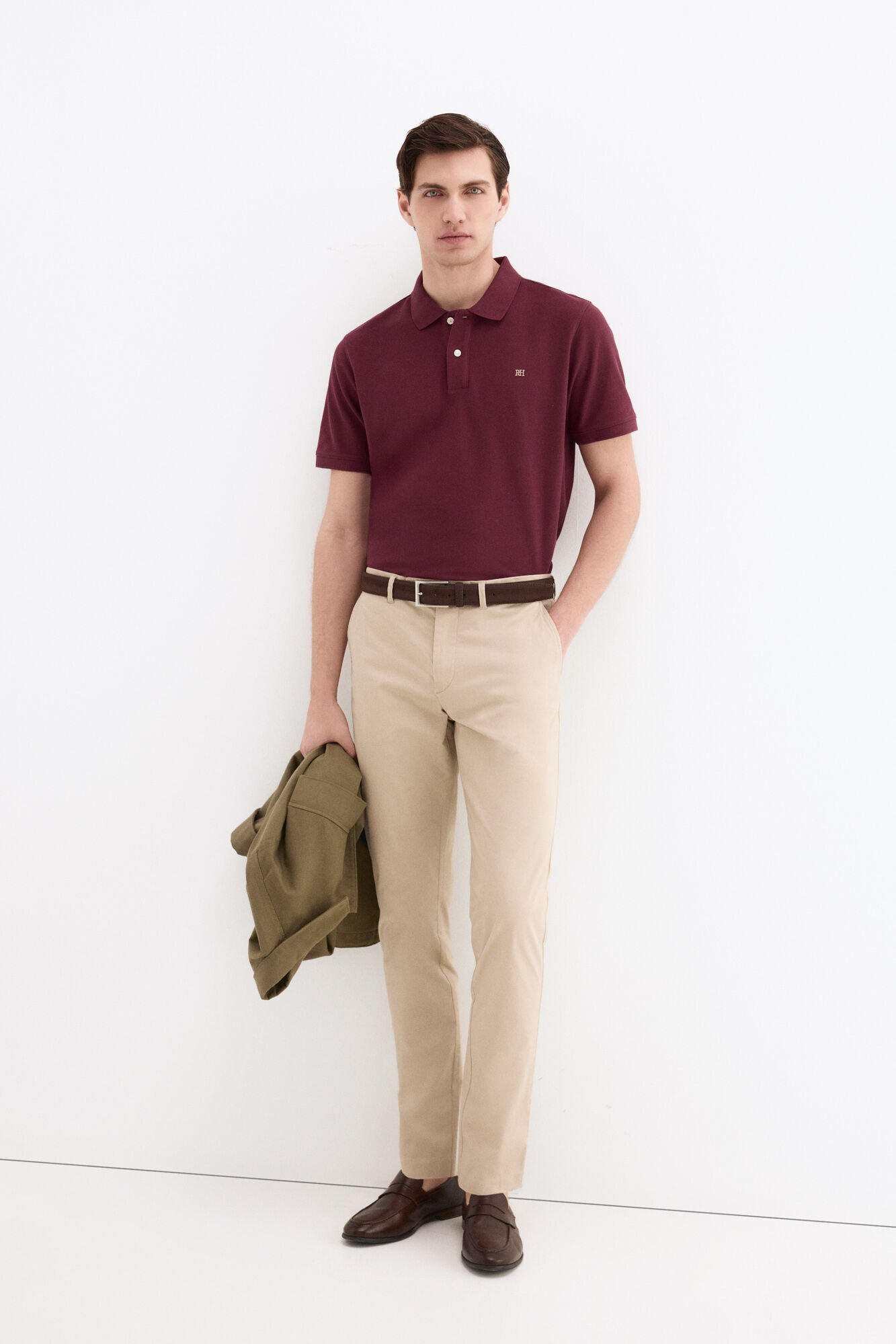 Pedro del Hierro Structured slim fit chinos Beige