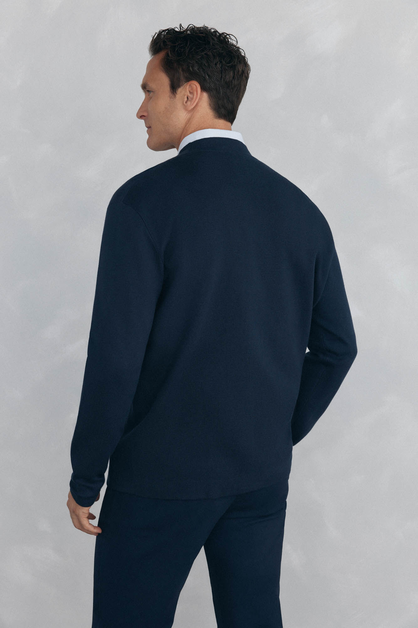 Pedro del Hierro Cotton knit jersey-knit with V neck and buttons Blue