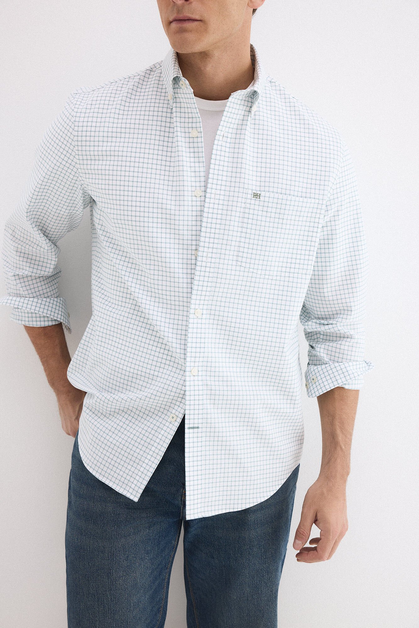 Pedro del Hierro Oxford non-iron plaid shirt Green