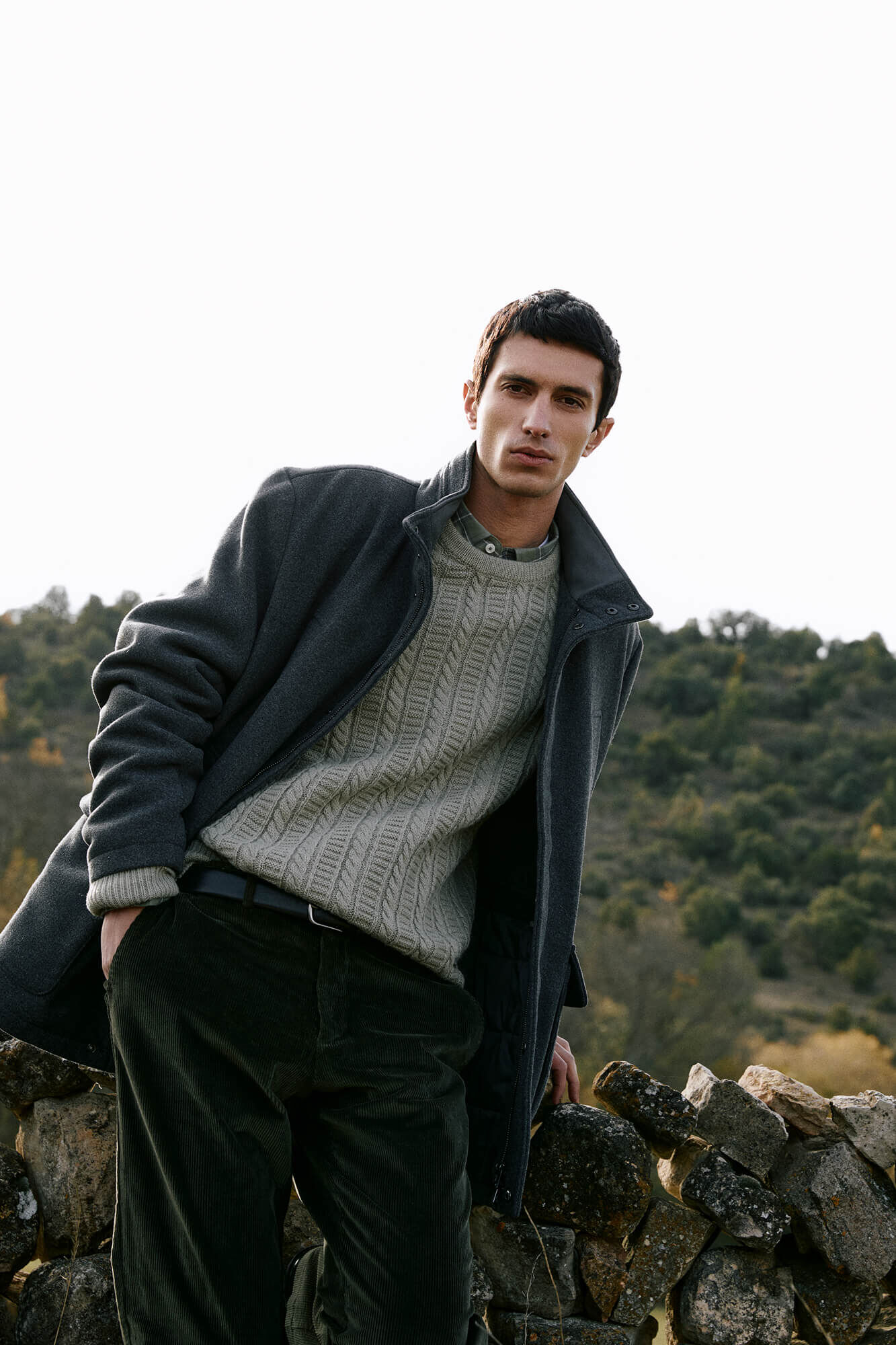 Pedro del Hierro Jaqueta de l&atilde; com bolsos