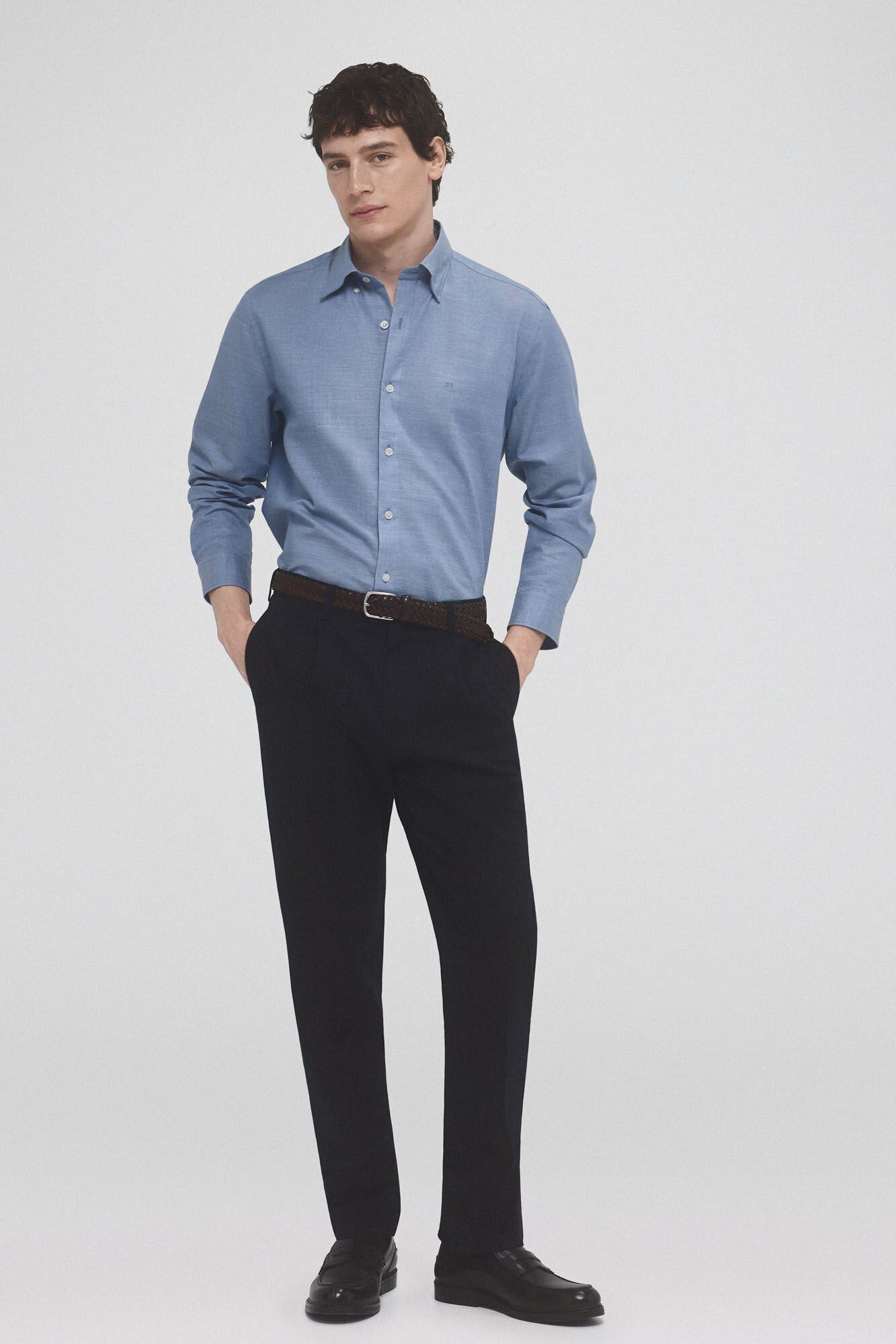 Pedro del Hierro Striped ramie cotton shirt Blue