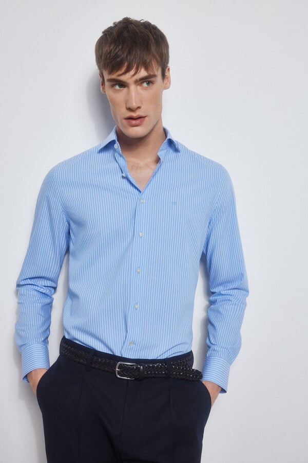 Pedro del Hierro camisa formal riscas non iron + antimanchas corte ajustado Azul