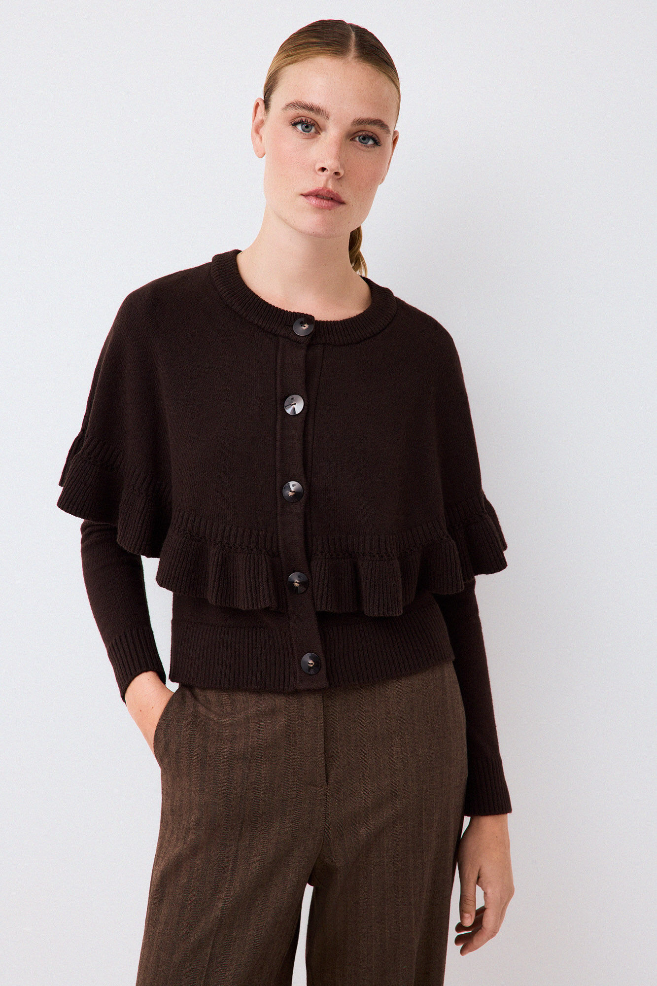 Pedro del Hierro Cape jacket with ruffle