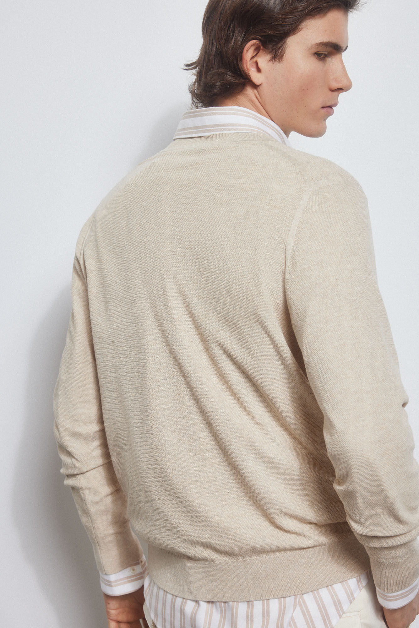 Pedro del Hierro Camisola linho gola bico fina Beige