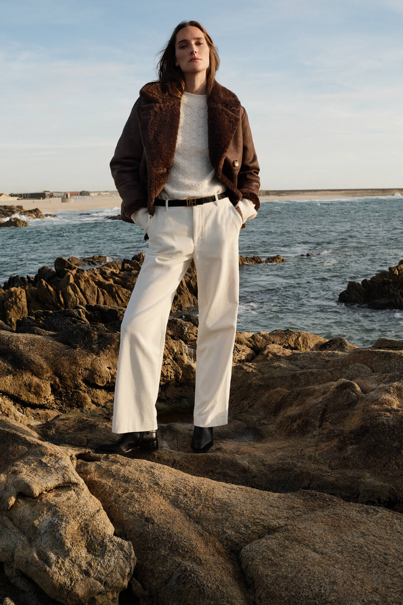 Pedro del Hierro Pantalones pana wide leg classic