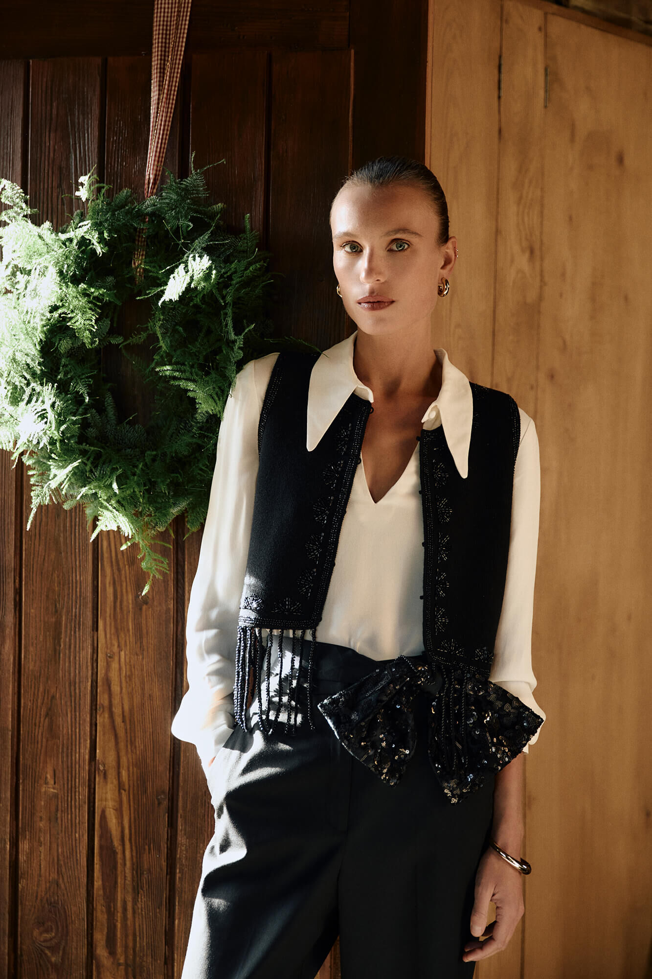 Pedro del Hierro Jersey-knit vest with embroidered fringes