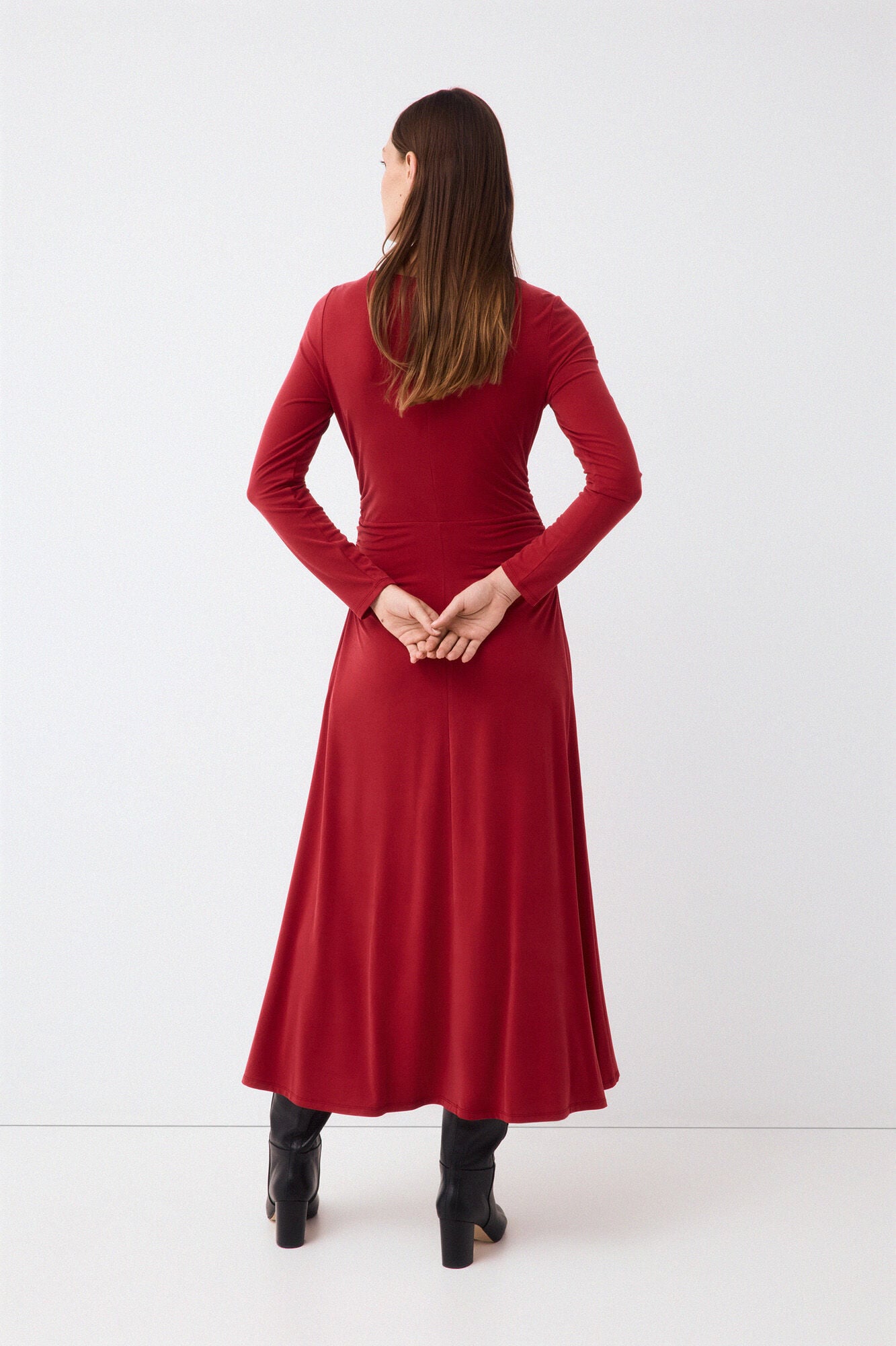 Pedro del Hierro Fluid long sleeve dress with knot detail Red