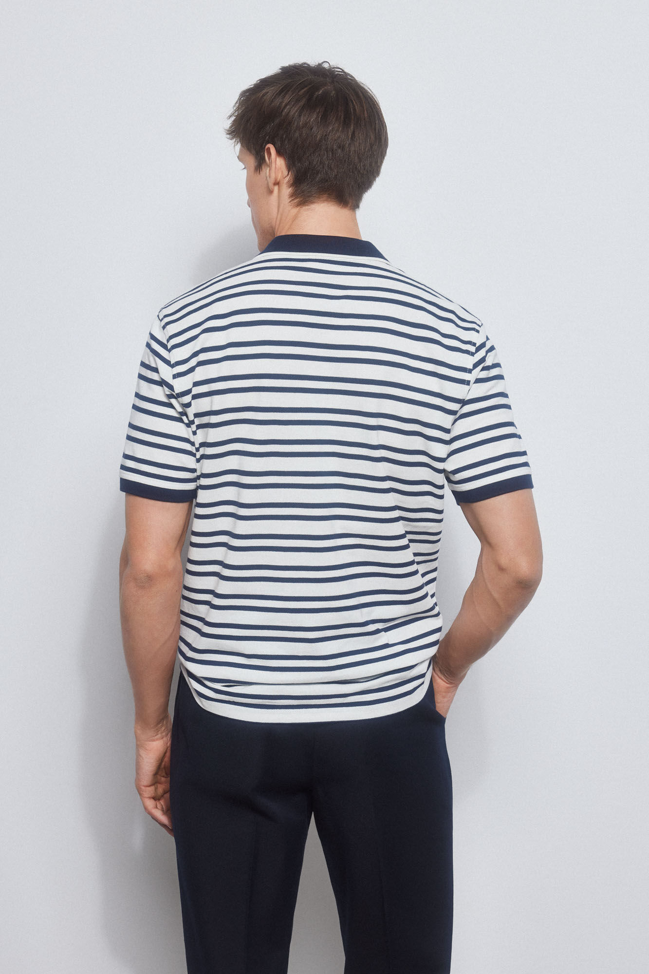 Pedro del Hierro Polo &agrave;s riscas gola aberta Ecru