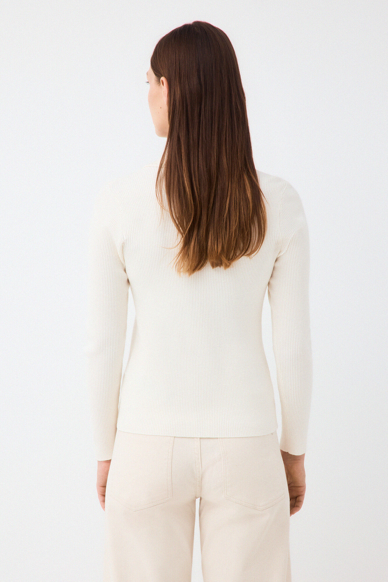 Pedro del Hierro Jersey cuello polo crochet Crudo