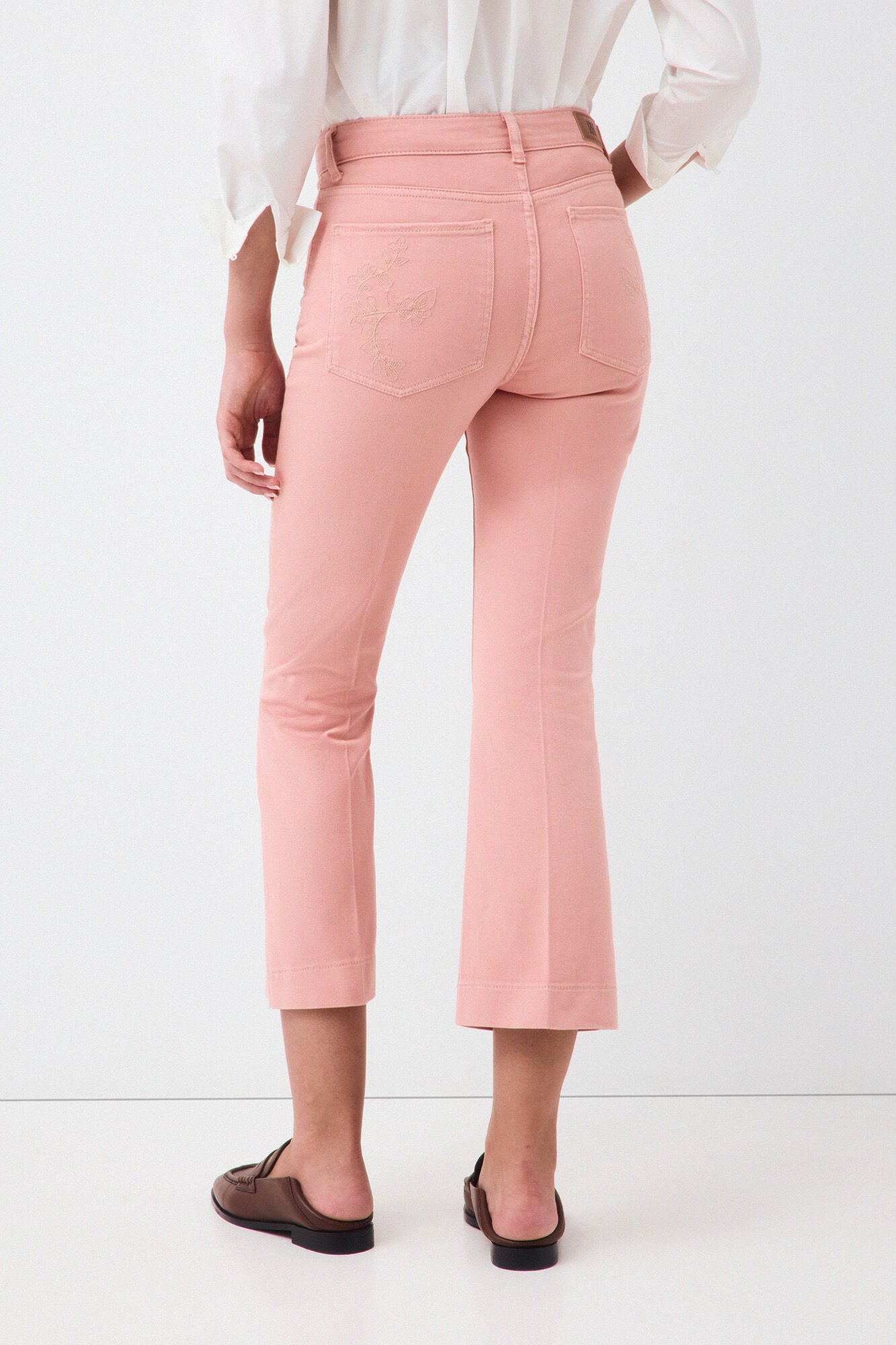 Pedro del Hierro Jeans flare cropped bordado Rosa