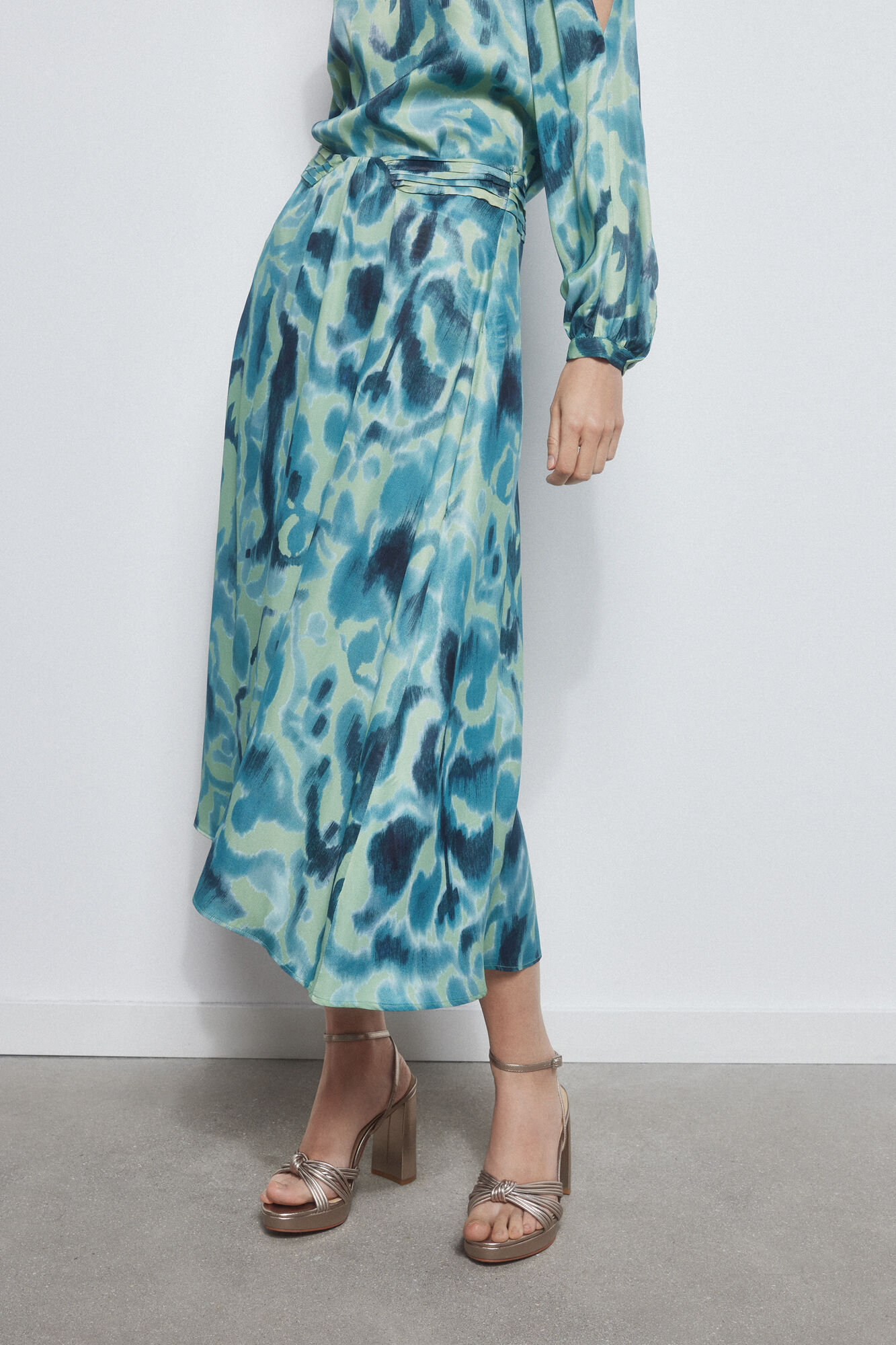 Pedro del Hierro Falda midi fluida estampada Verde