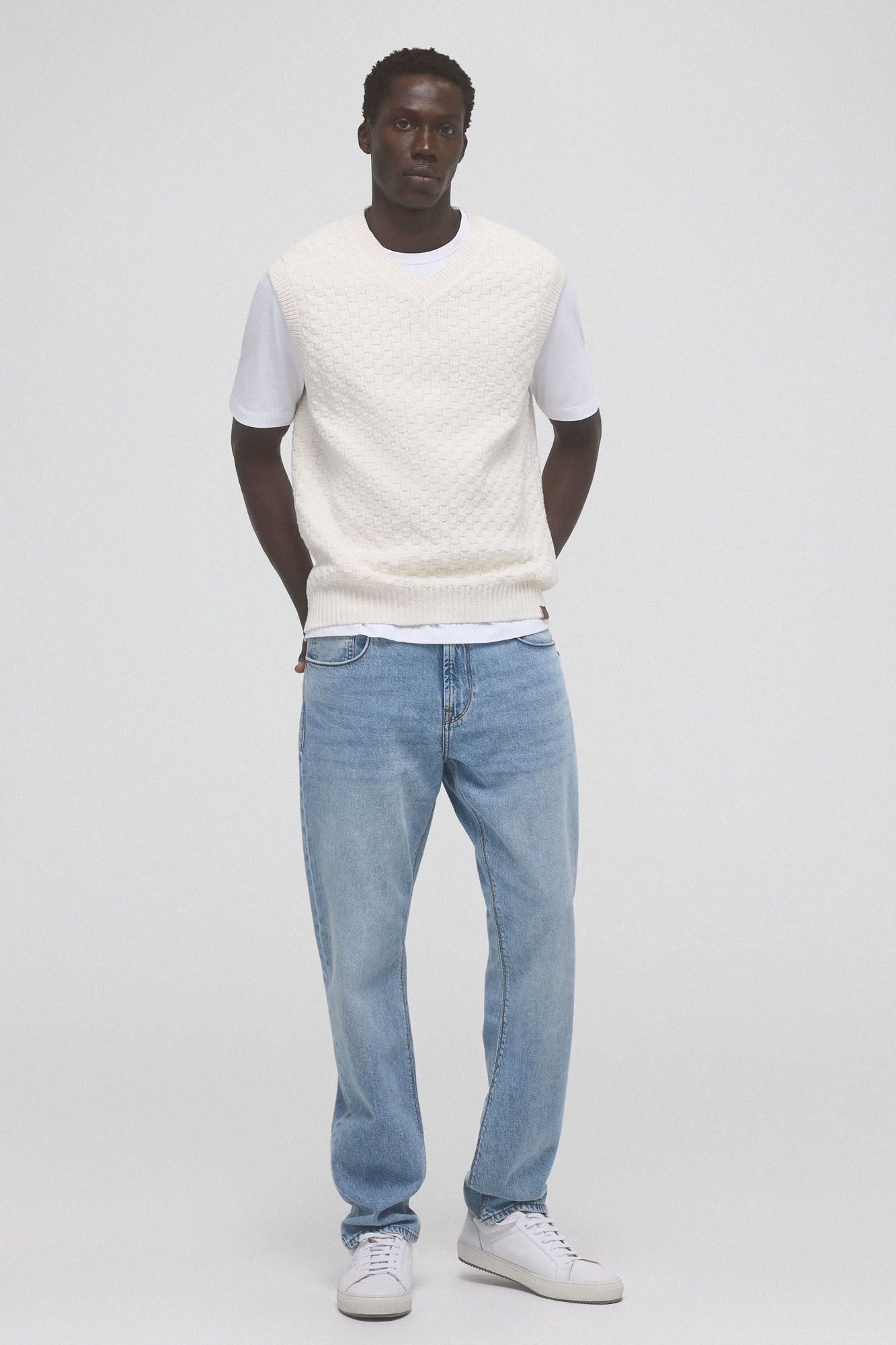 Pedro del Hierro Colete em malha de algod&atilde;o com estrutura quadrada Ecru