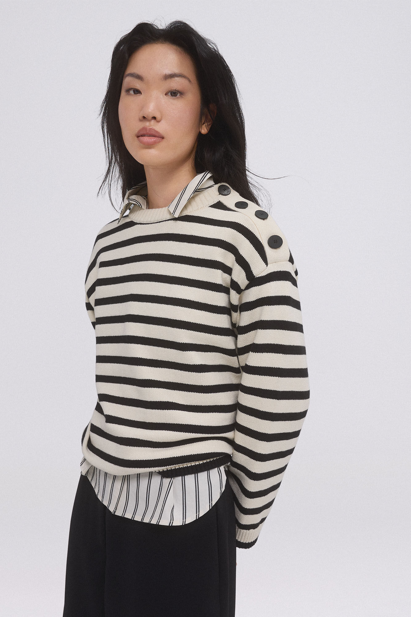 Pedro del Hierro Camisola &agrave;s riscas com bot&otilde;es Preto