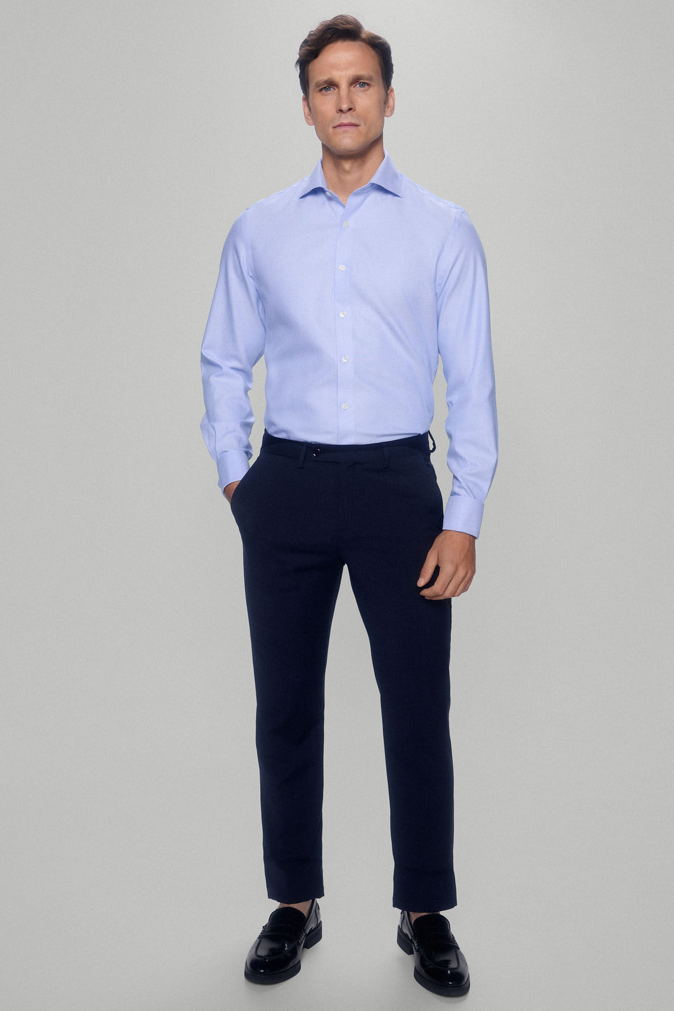 Pedro del Hierro camisa vestir gemelos estructura lisa non iron + antimanchas Blue