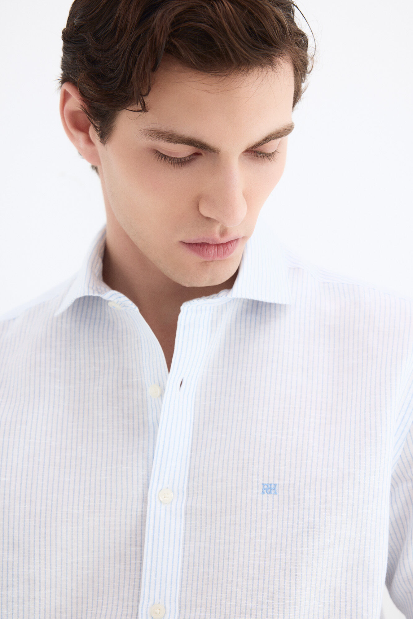 Pedro del Hierro Linen striped easy-iron dress shirt Blue