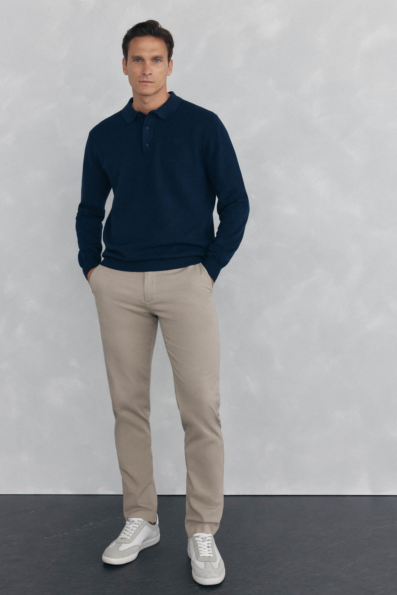 Pedro del Hierro Fine knit structured polo shirt neck jersey-knit  Blue