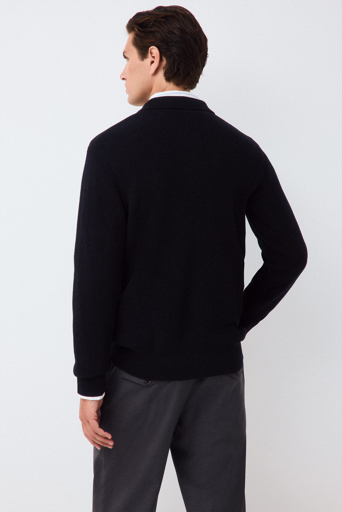 Pedro del Hierro Polo neck knit structure cardigan with zip fastening Blue