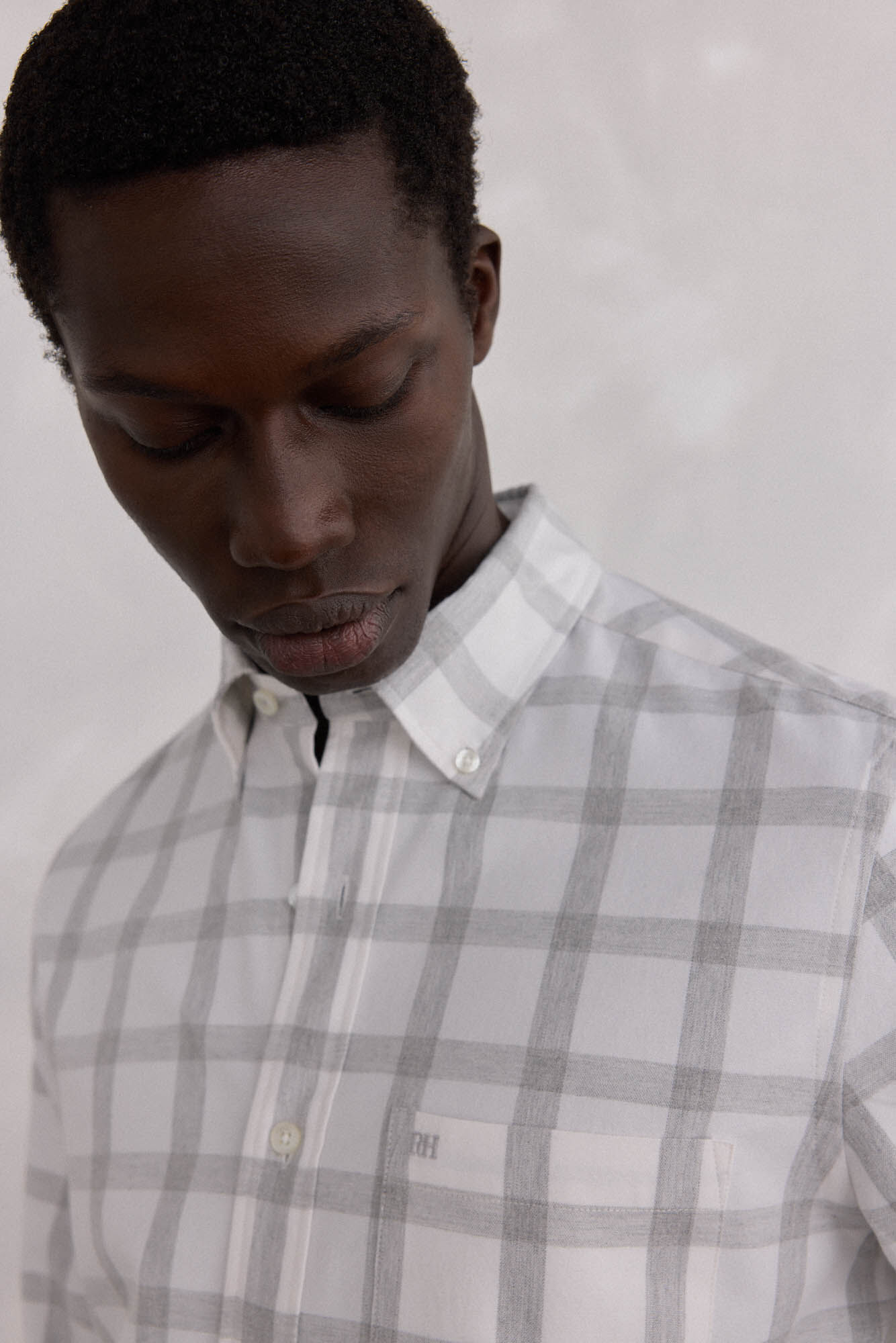 Pedro del Hierro Brushed Oxford Check Shirt Grey