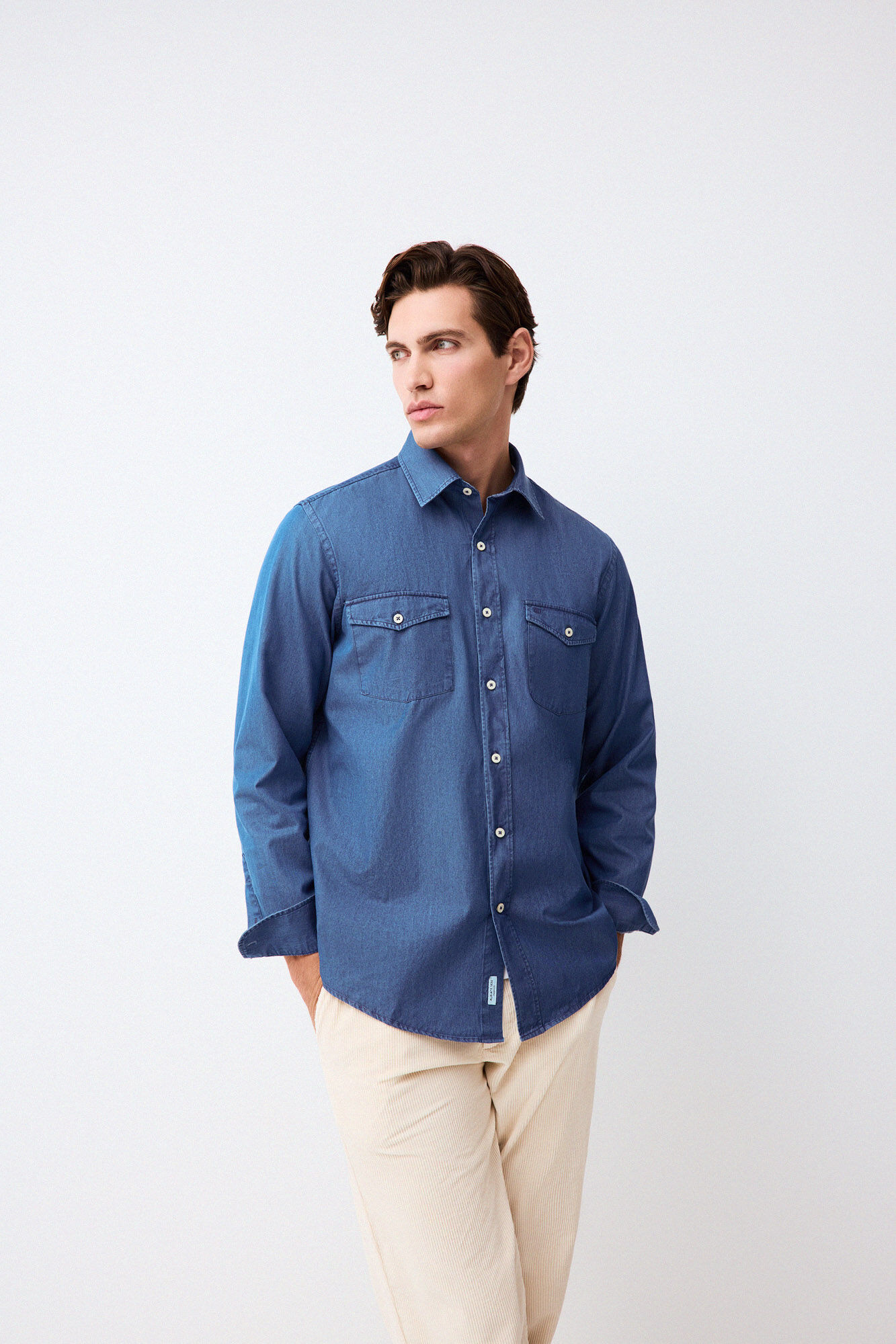 Pedro del Hierro Denim Italian chambray fabric shirt Blue