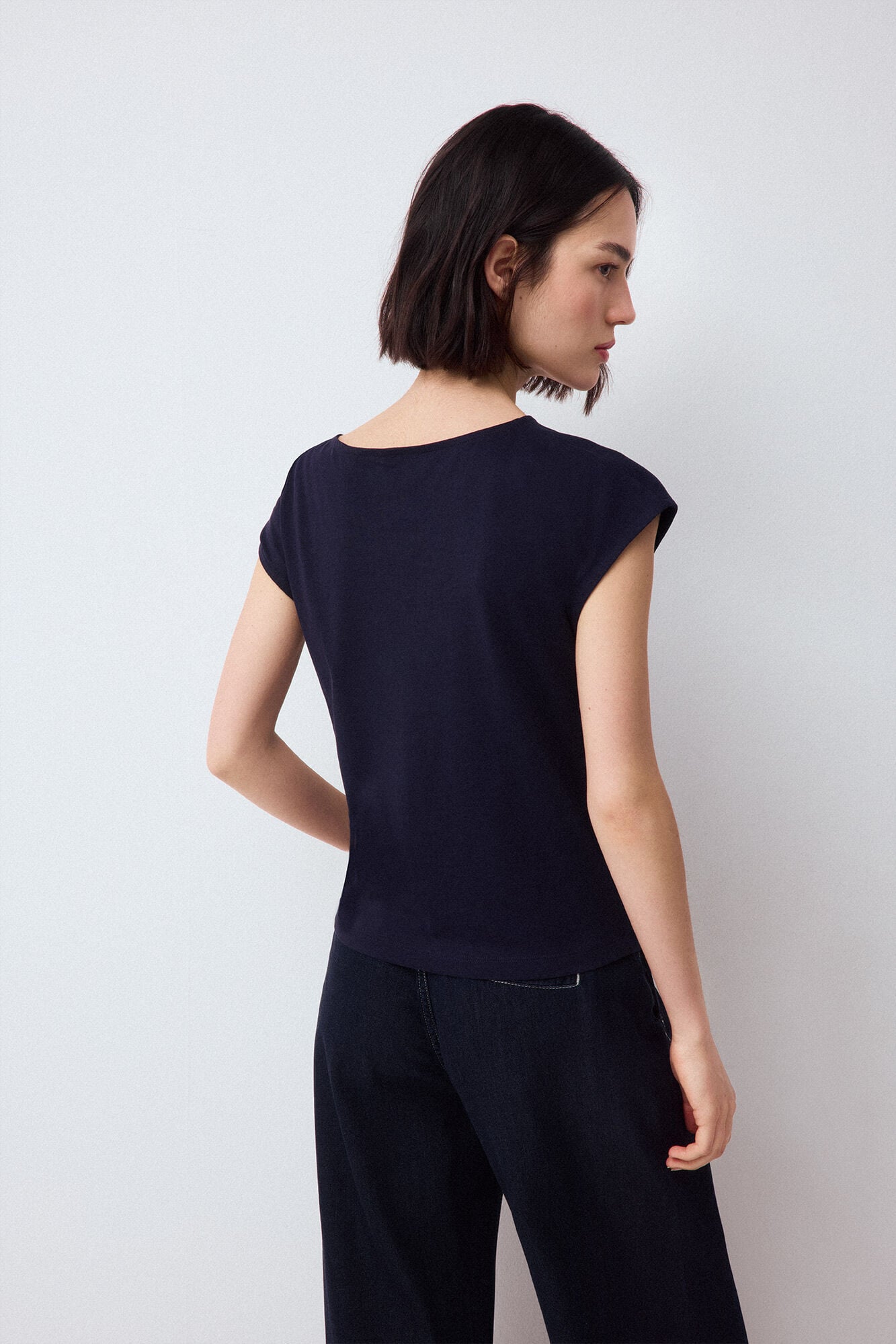 Pedro del Hierro Sleeveless draped T-shirt with buckle detail Blue