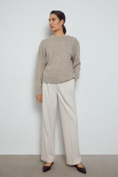 Pedro del Hierro Puffed-sleeve jumper with buttons Beige